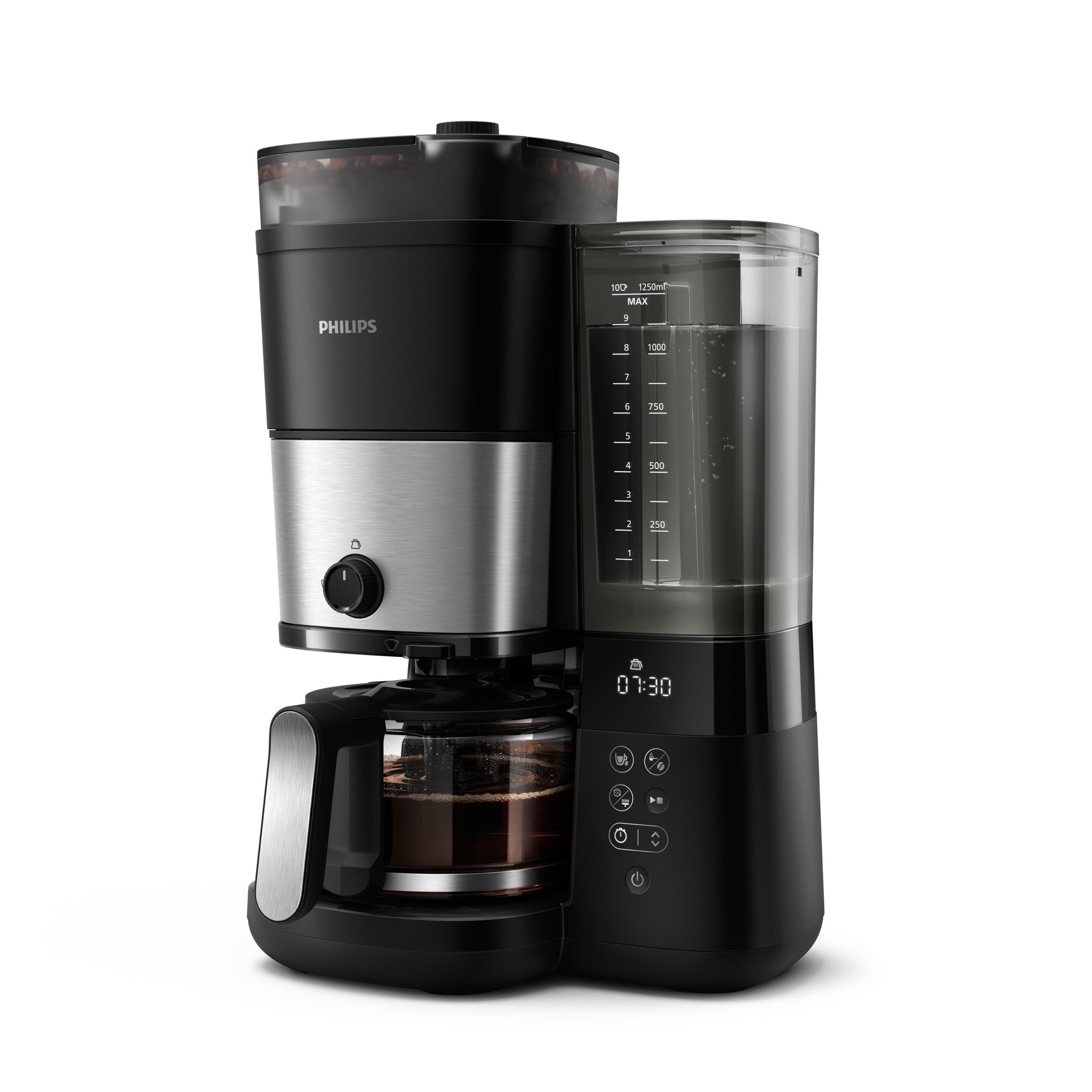 Philips Kaffeemaschine mit Mahlwerk HD7900/90 All-in-1 Brew mit abnehmbarem Duo-Kaffeebohnenbehälter, Permanentfilter 1x4, mit Intensitätseinstellung, Glaskanne, Timer, Permanentfilter inkl.