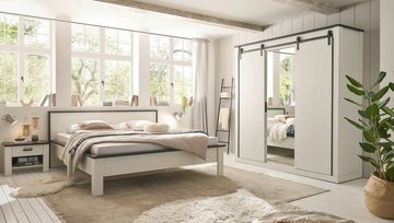 Furn.Design Bettanlage Stove, (Schlafzimmer-Set in Pinie weiß, 3-St., Doppelbett 180 x 200 cm), 2x Nachttisch mit Soft-Close