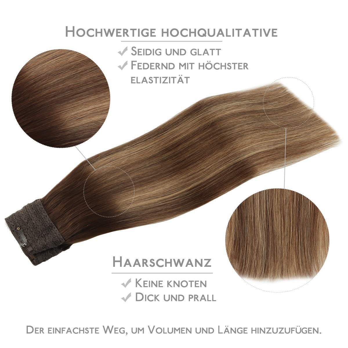 Echthaar-Extension Halo Haar, Wennalife Schokolade Extensions, Haar Blonde bis Braun Karamell