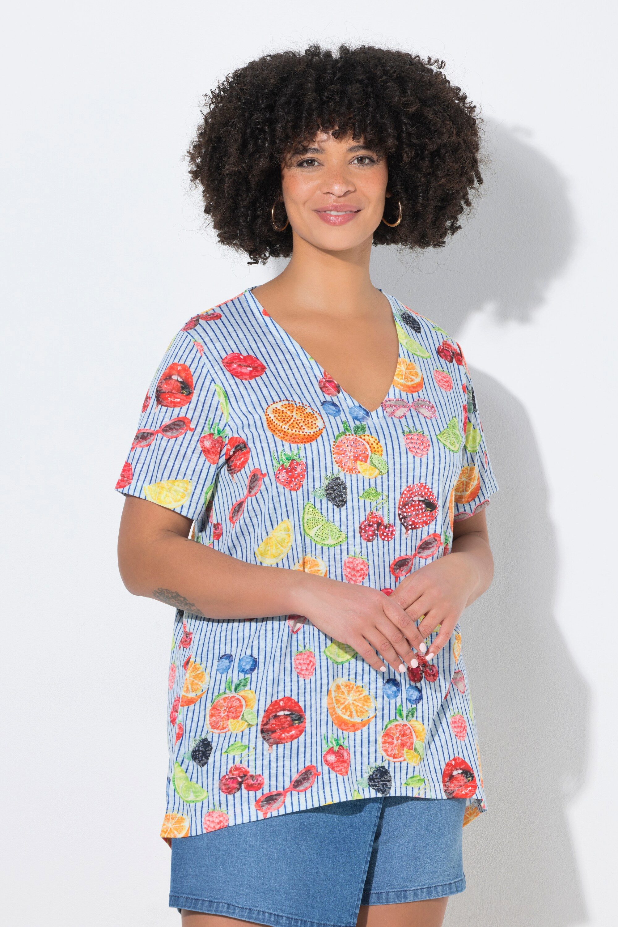 Angel of Style T-Shirt T-Shirt A-Linie Früchte-Muster Halbarm