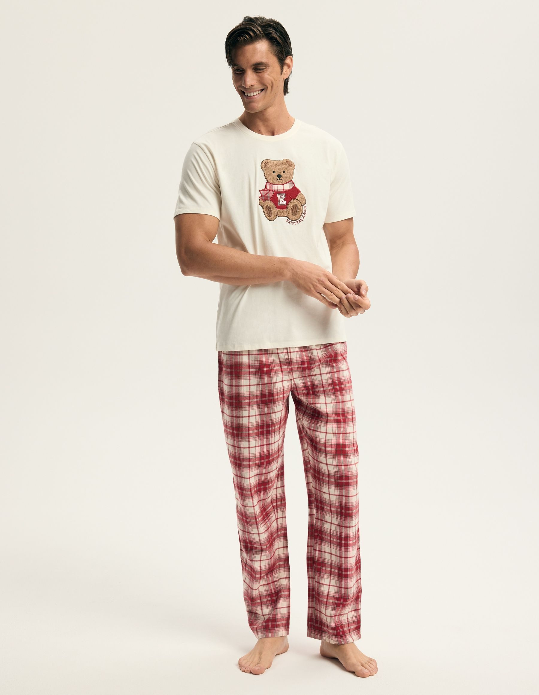 ESOTIQ Pyjama Schlafanzug aus Baumwolle Kurzarm mit Rundhalsausschnitt Chrismis (2 tlg)