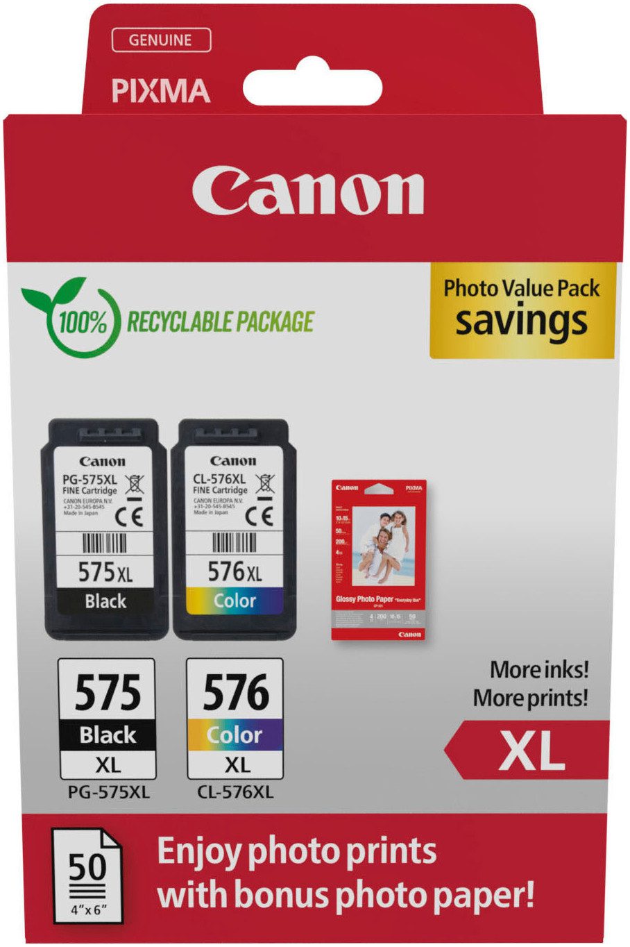 Canon PG-575XL/CL-576XL Tintenpatrone + Fotopapier-Vorteilspaket Tintenpatrone