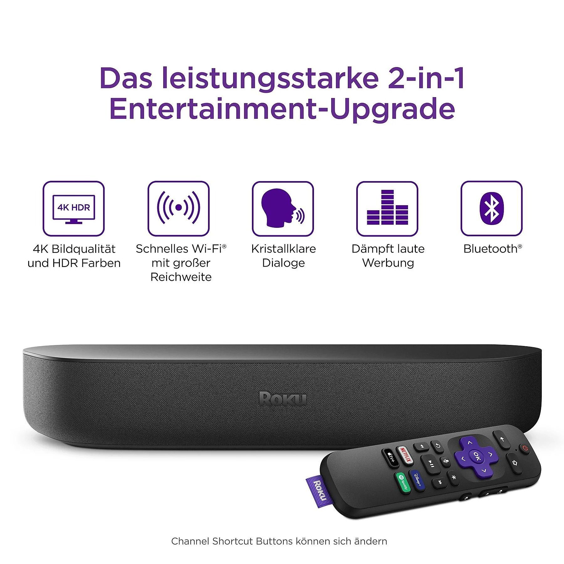 ROKU 4K HDR Streaming Media Player Soundbar (WLAN (WiFi), Bluetooth, Alexa, Siri, Google Home, Spotify, Netflix Ultra HD, Apple AirPlay)