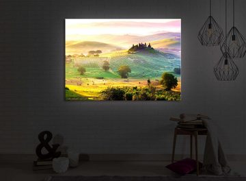 lightbox-multicolor LED-Bild Neblige Toskana Landschaft front lighted / 60x40cm, Leuchtbild mit Fernbedienung