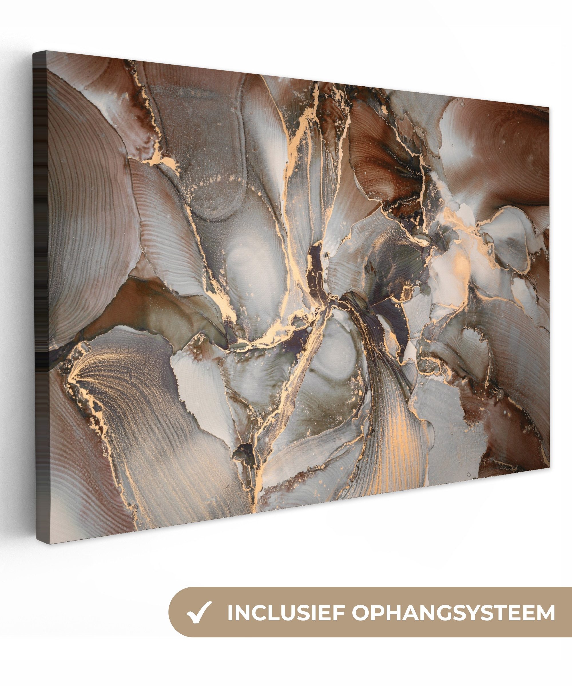 OneMillionCanvasses® Leinwandbild Grau - Gold - Marmor - Marmoroptik, Fotodruck (1 St), Wandbild XXL für Wohnzimmer Küche 120x80 cm