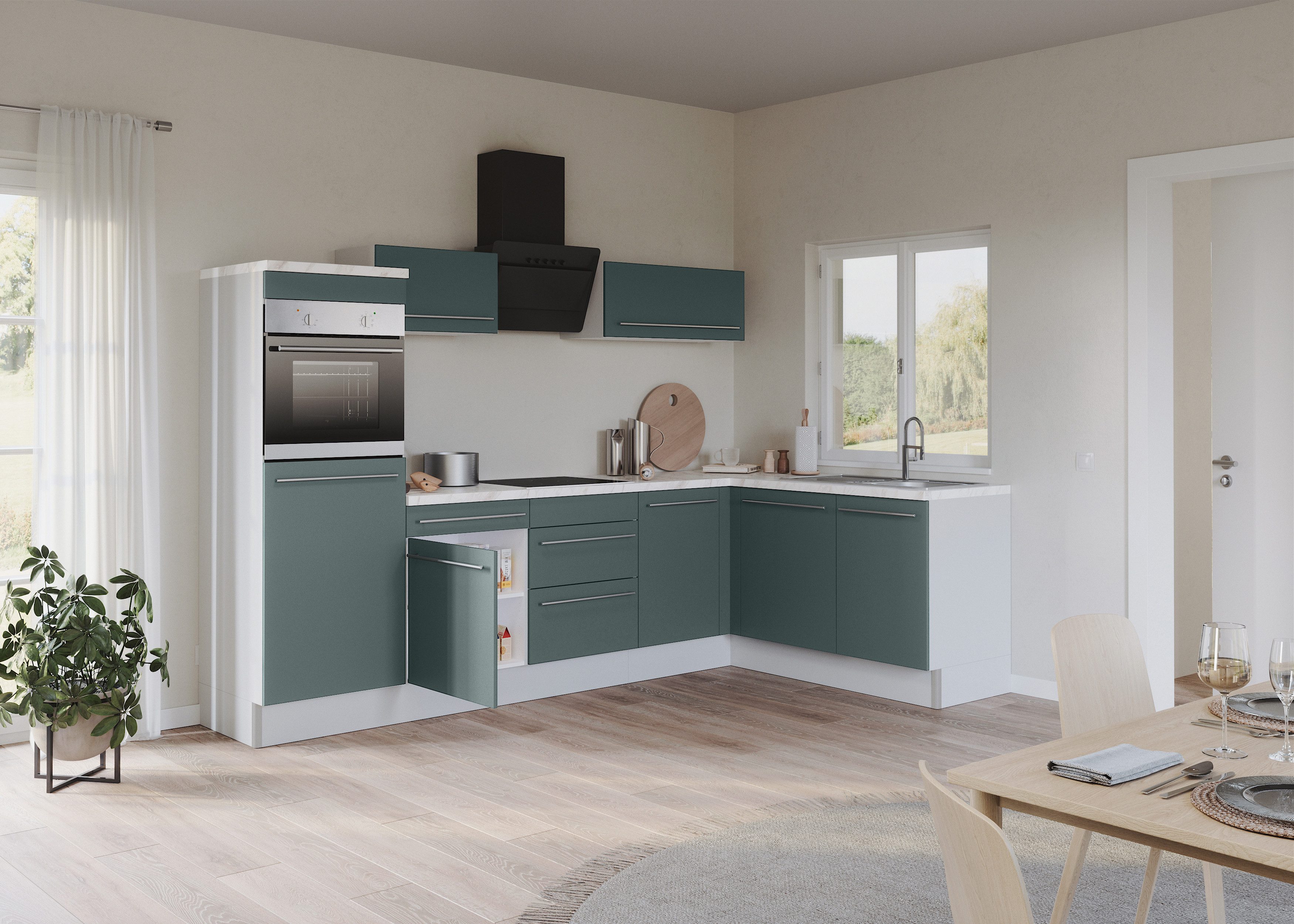 KOCHSTATION Küche KS-Bern2, Stellmaße 295 x 175 cm, wahlweise mit E-Geräten