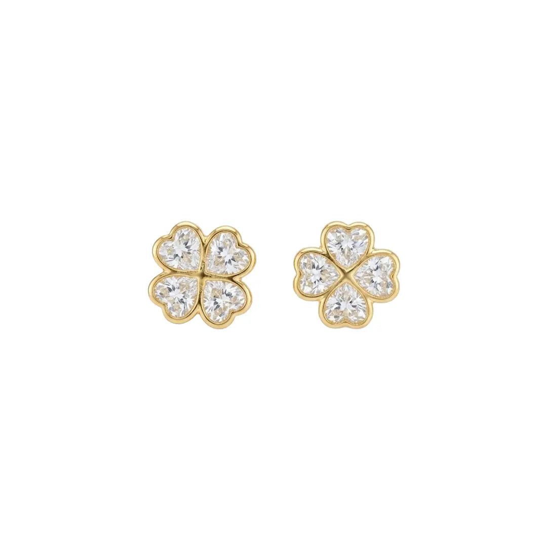 Suzan Gold Paar Ohrstecker Kleeblatt Ohrstecker Zirkonia 925 Sterling Silber – Elegante