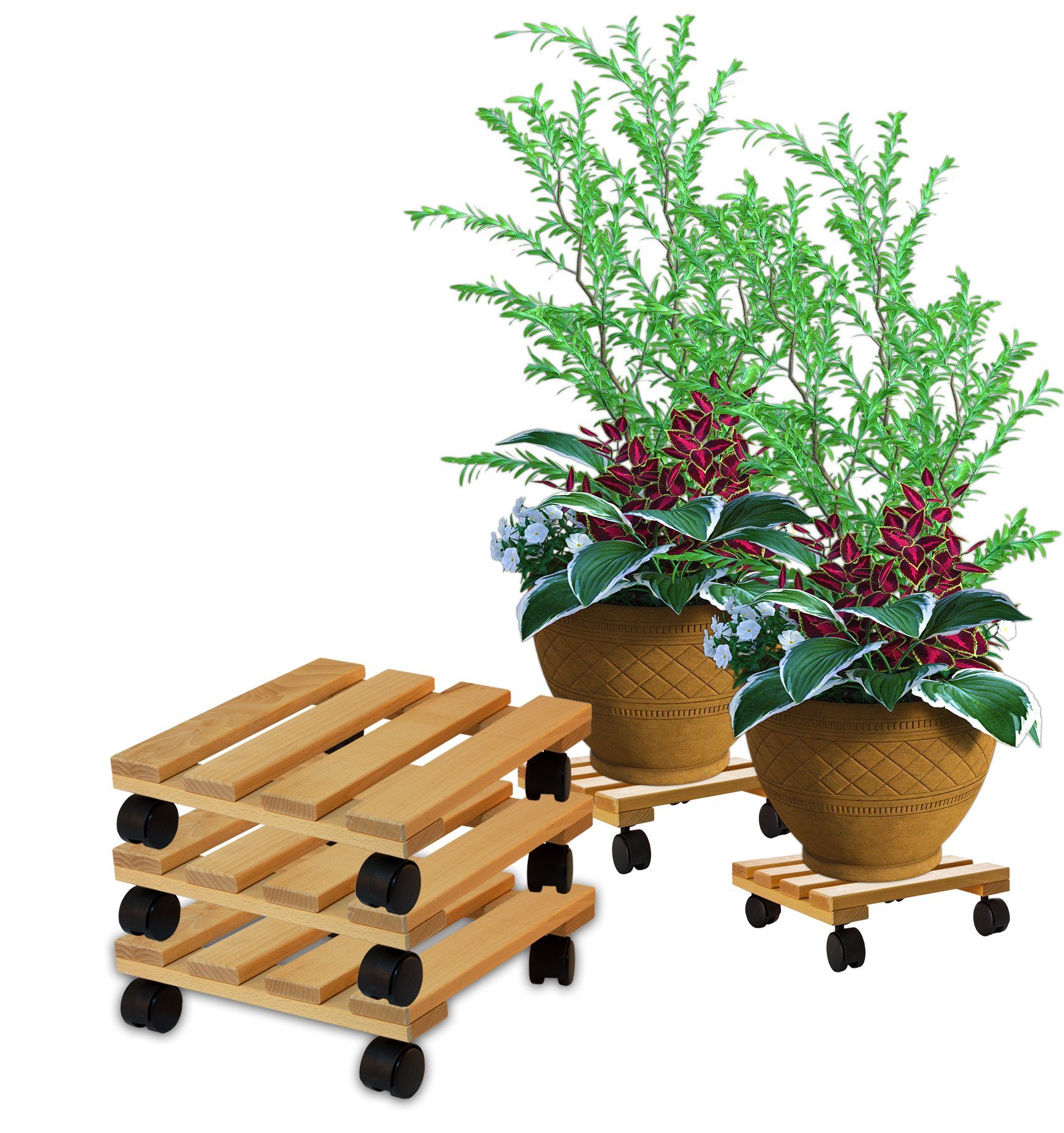 BigDean Blumentopfuntersetzer Pflanzenroller eckig Buchenholz Holz günstig online kaufen