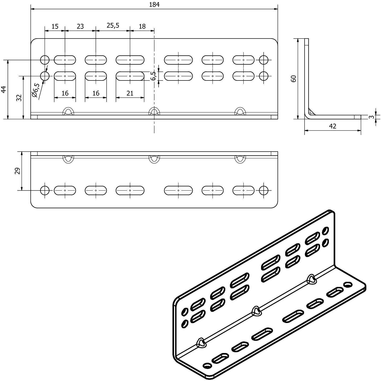 SO-TECH® Möbelbeschlag Montagewinkel KW-200-H76-L184 Stahl verzinkt Länge 184 mm, für Boden- & Plattformmontage der Vollauszüge KV2-200-H76-NF