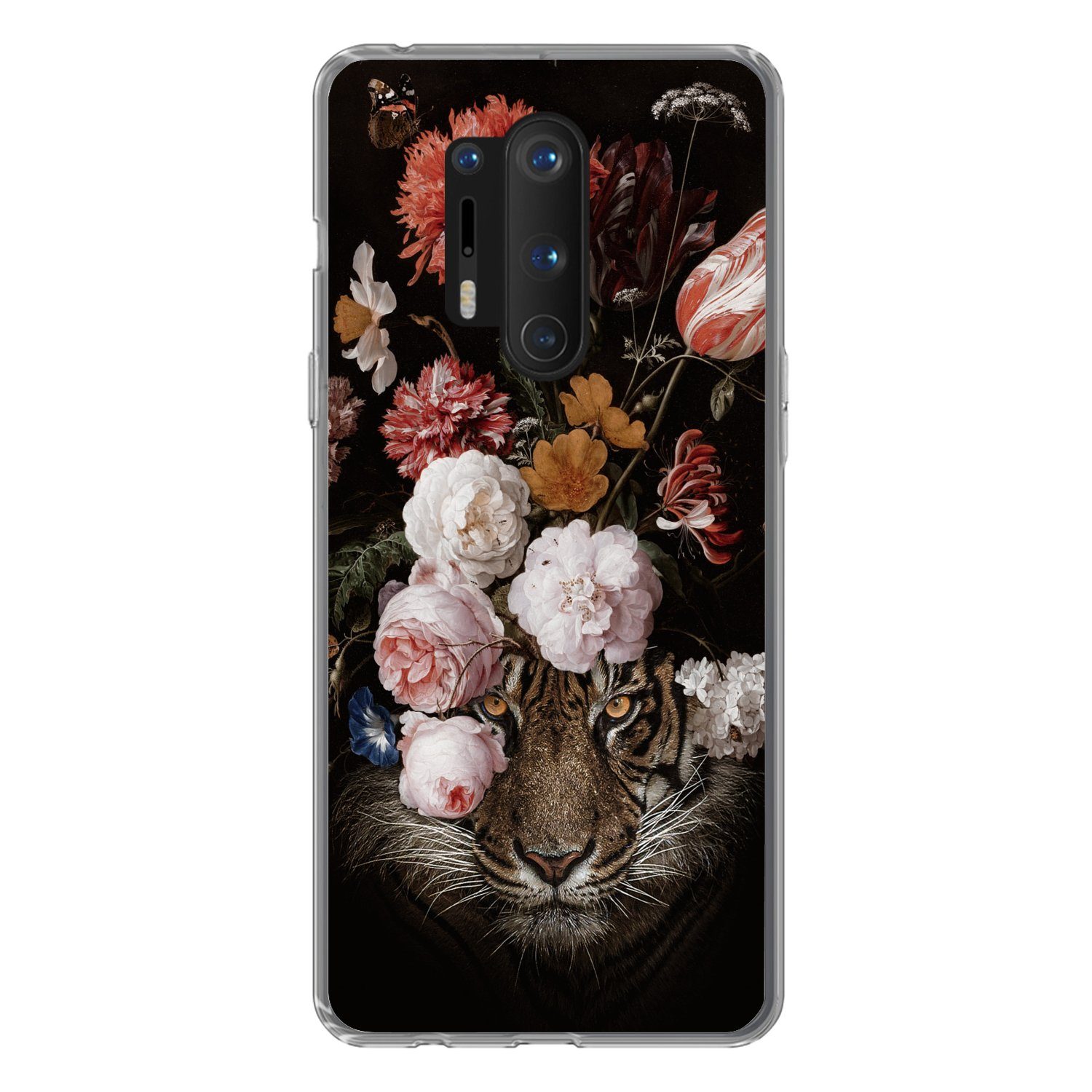 MuchoWow Handyhülle für OnePlus 8 Pro Blumen - Jan Davidsz de Heem - Tiger - Gemälde - Sti, Phone Case, Silikon, Schutzhülle Dünn