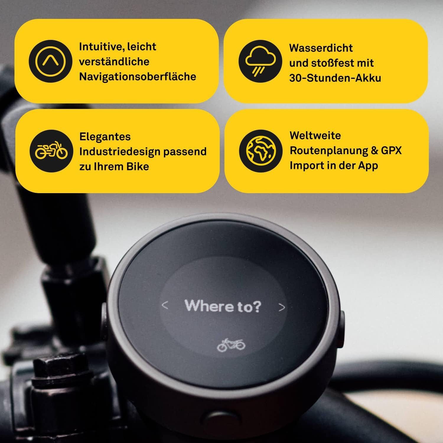 Beeline Moto GPS – Wetterfestes Motorrad-Navi mit 30h Akku & Bluetooth Motorrad-Navigationsgerät (Weltweit, Lenkerhalterung & intuitive Routenführung, GPX-Import & Tracking, wetterfest nach IP67)