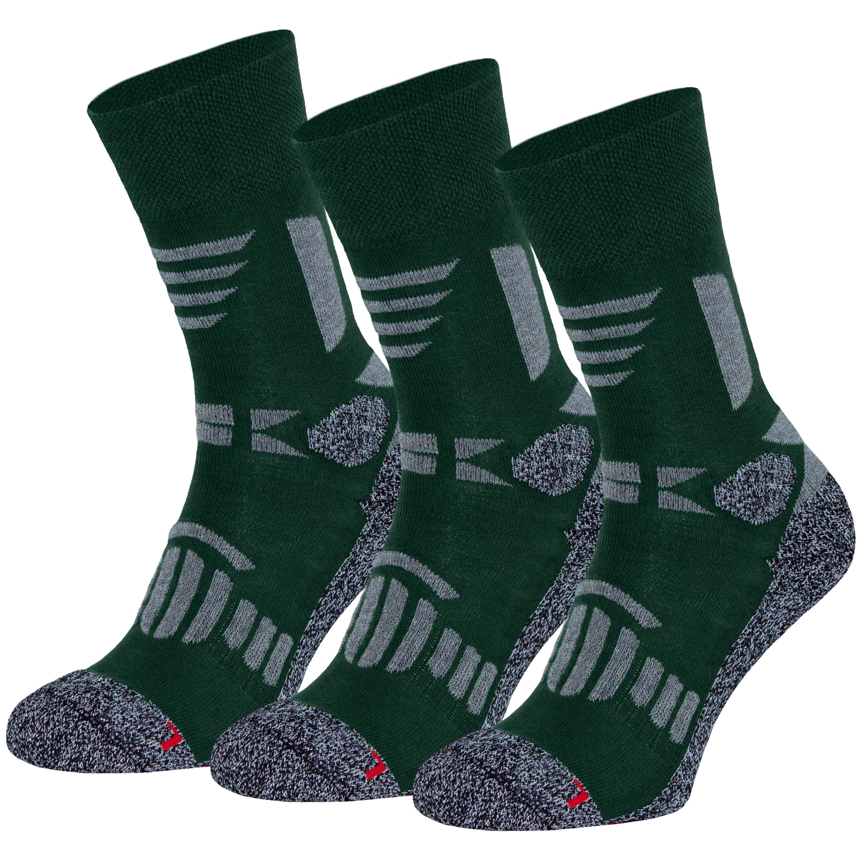Grün mit für Socken mit Damen mit OCERA 3 Socken Wandersocken 3-Paar, Paar & eingestricktem Mittelfußgummi 3 HIKE-Trekking/Wander (Packung, Frottee, Herren, Paar) OCERA Logo,