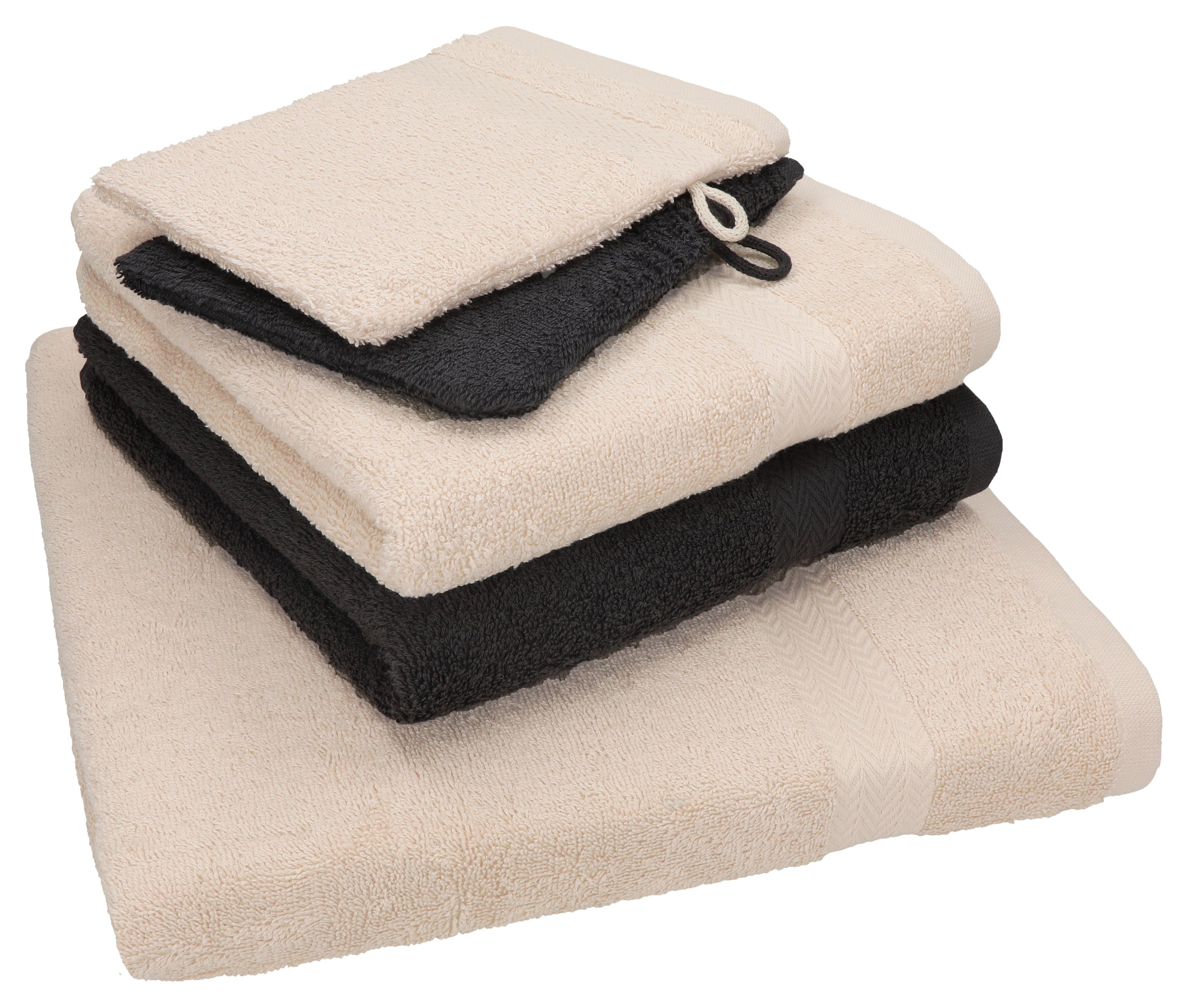 Set 2 Set Handtuch 100% 5 Betz Baumwolle Single sand-graphit Pack 2 Handtücher Baumwolle TLG. grau Handtuch Duschtuch 100% Waschhandschuhe, 1