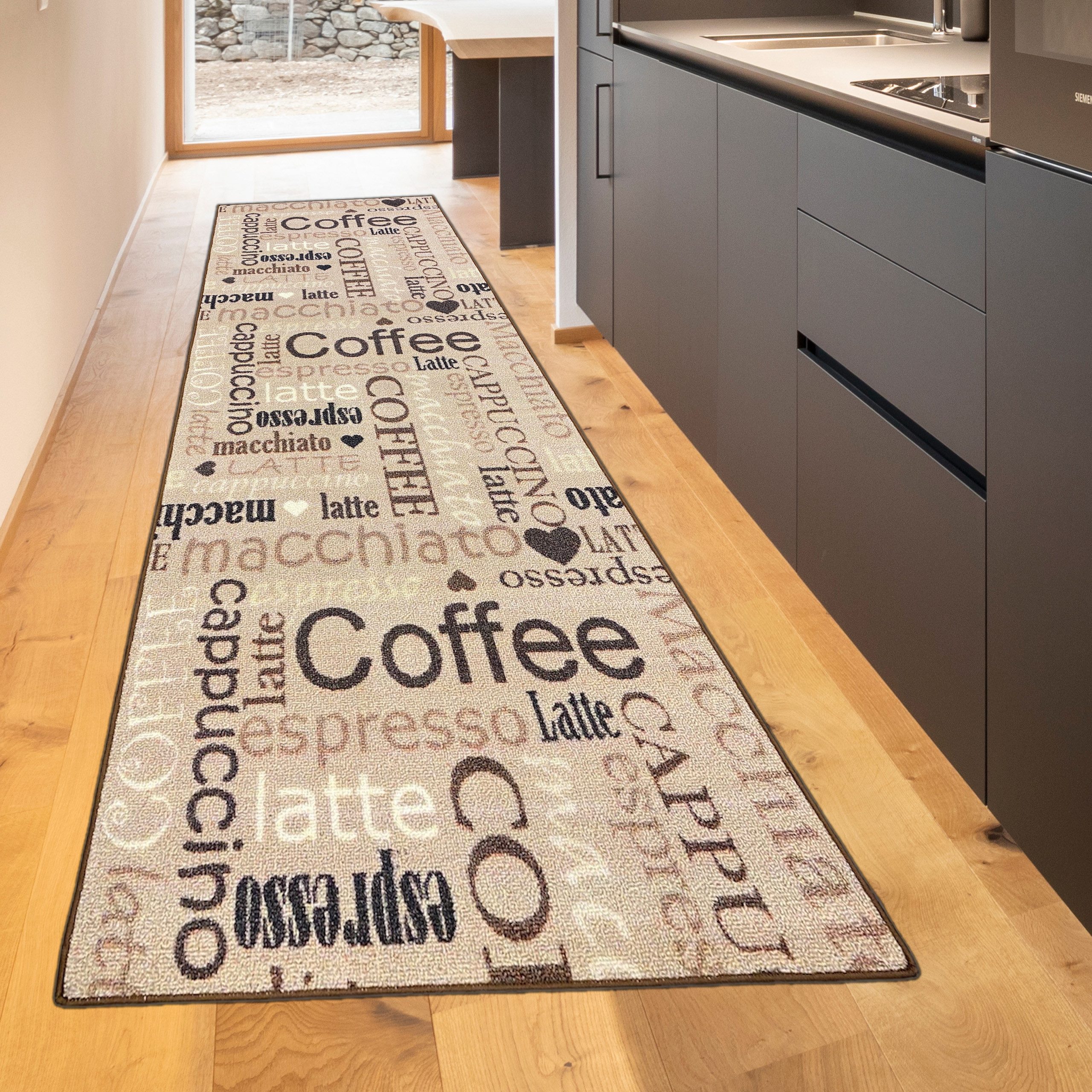 TeppichHome24 Teppich Stilvoller Läufer mit Latte-Motiv – Rutschfester Tepp günstig online kaufen