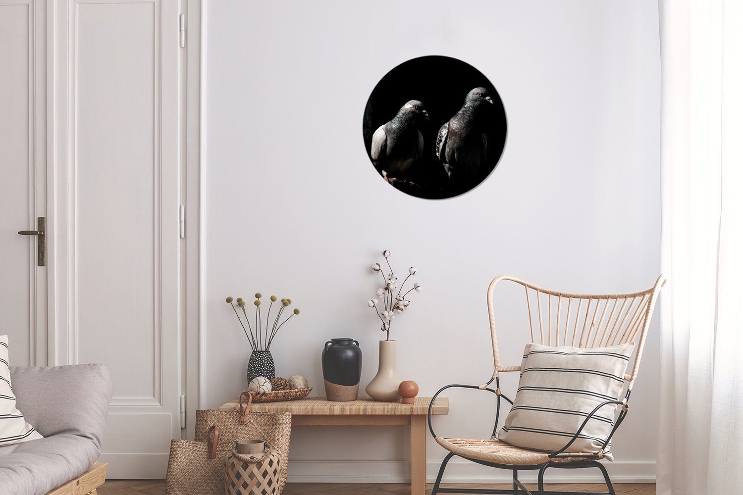 MuchoWow Gemälde Zwei schöne Forex, cm Tauben Hintergrund, schwarzem 30x30 Wanddekoration Kreis auf Rundes Wohnzimmer, Wandbild, (1 St)
