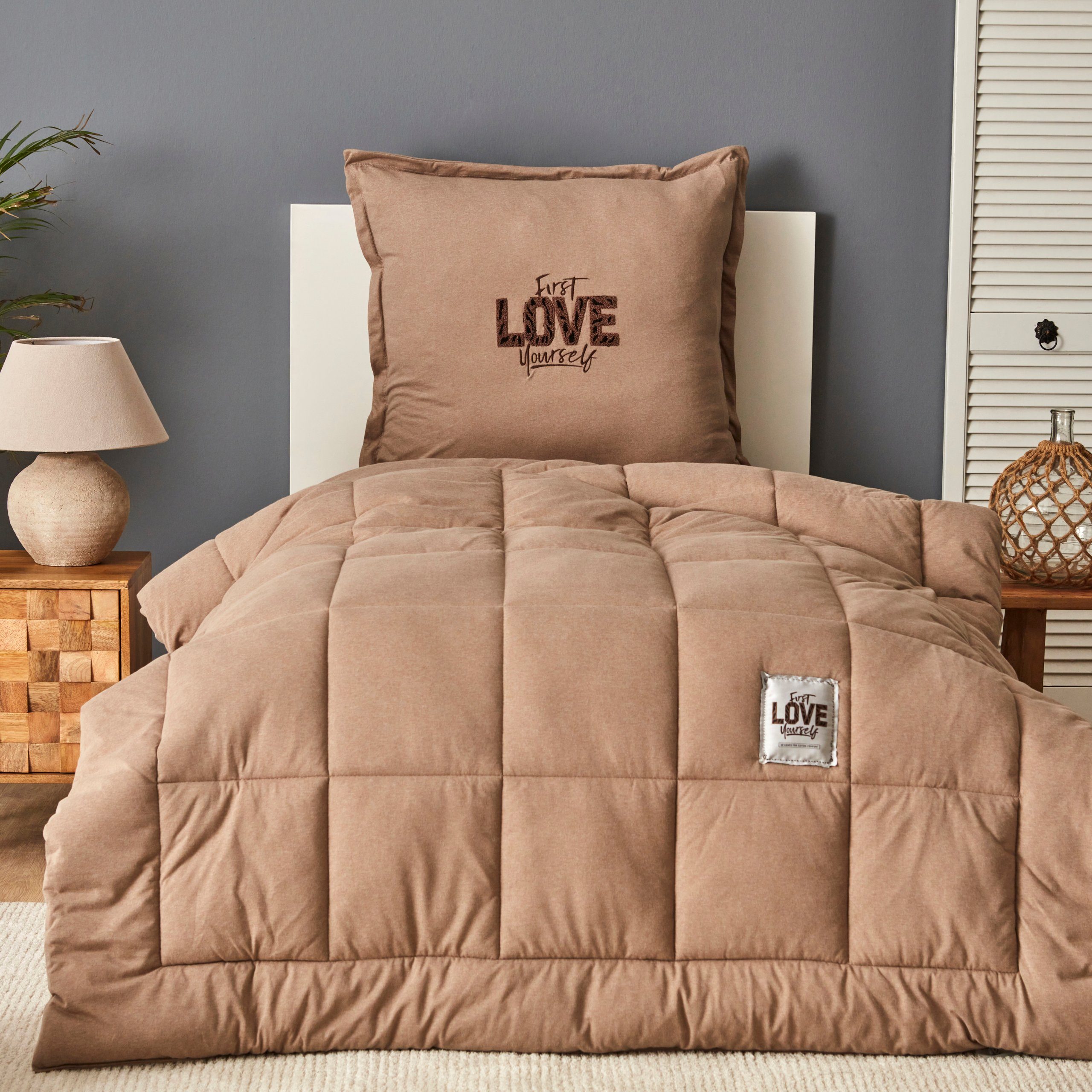 Karaca Home Постельное белье Karaca Motto Beige 135X200 cm Baumwolle Comfort Schlafset