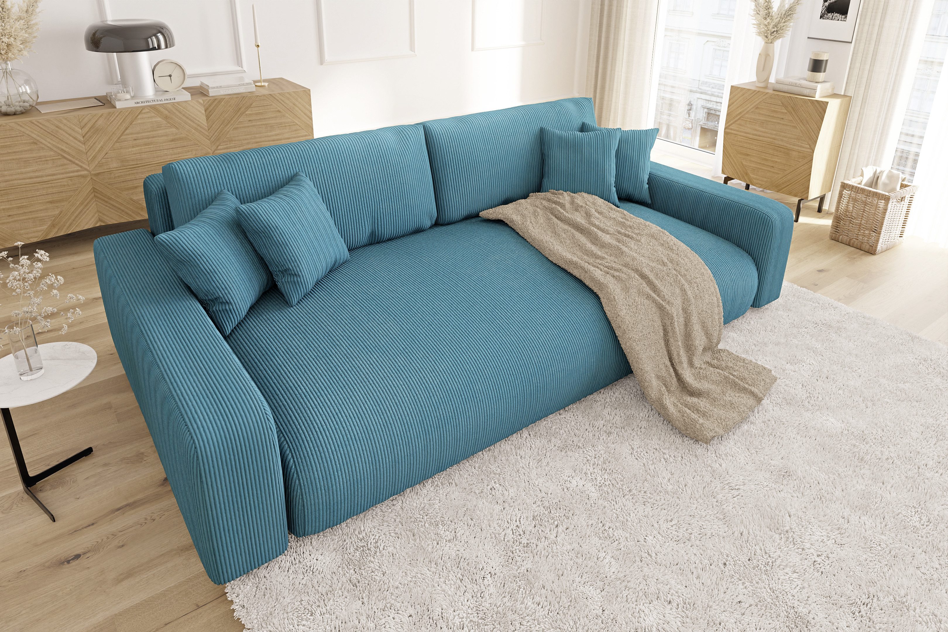 S-Style Möbel Schlafsofa Emma mit Bettkasten in Cord-Stoff günstig online kaufen