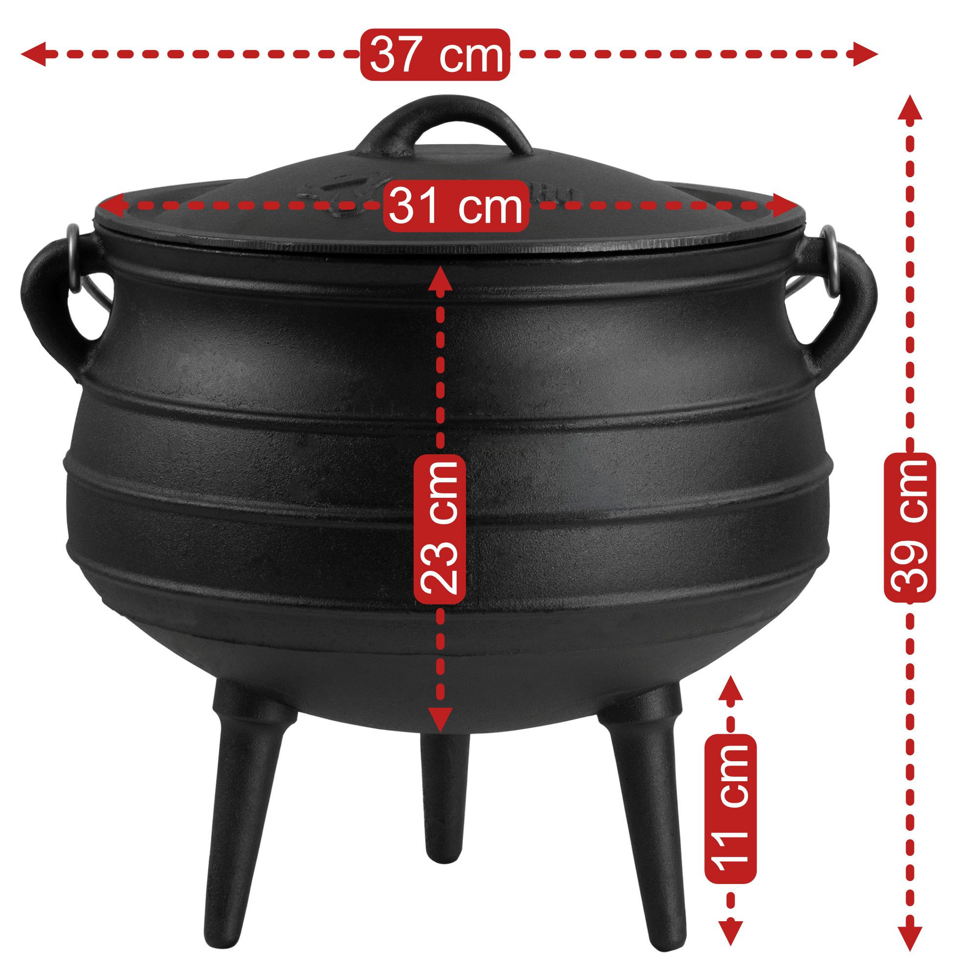 BBQ-Toro Grilltopf Potjie ca. 14,5 Liter, Südafrikanischer Kochtopf aus Gusseisen mit Füß, Gusseisen