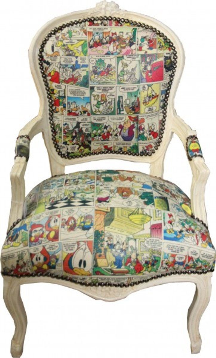Casa Padrino Besucherstuhl Barock Stil - Creme Weiß Design Stuhl Comic Möbel Antik Salon Antik 