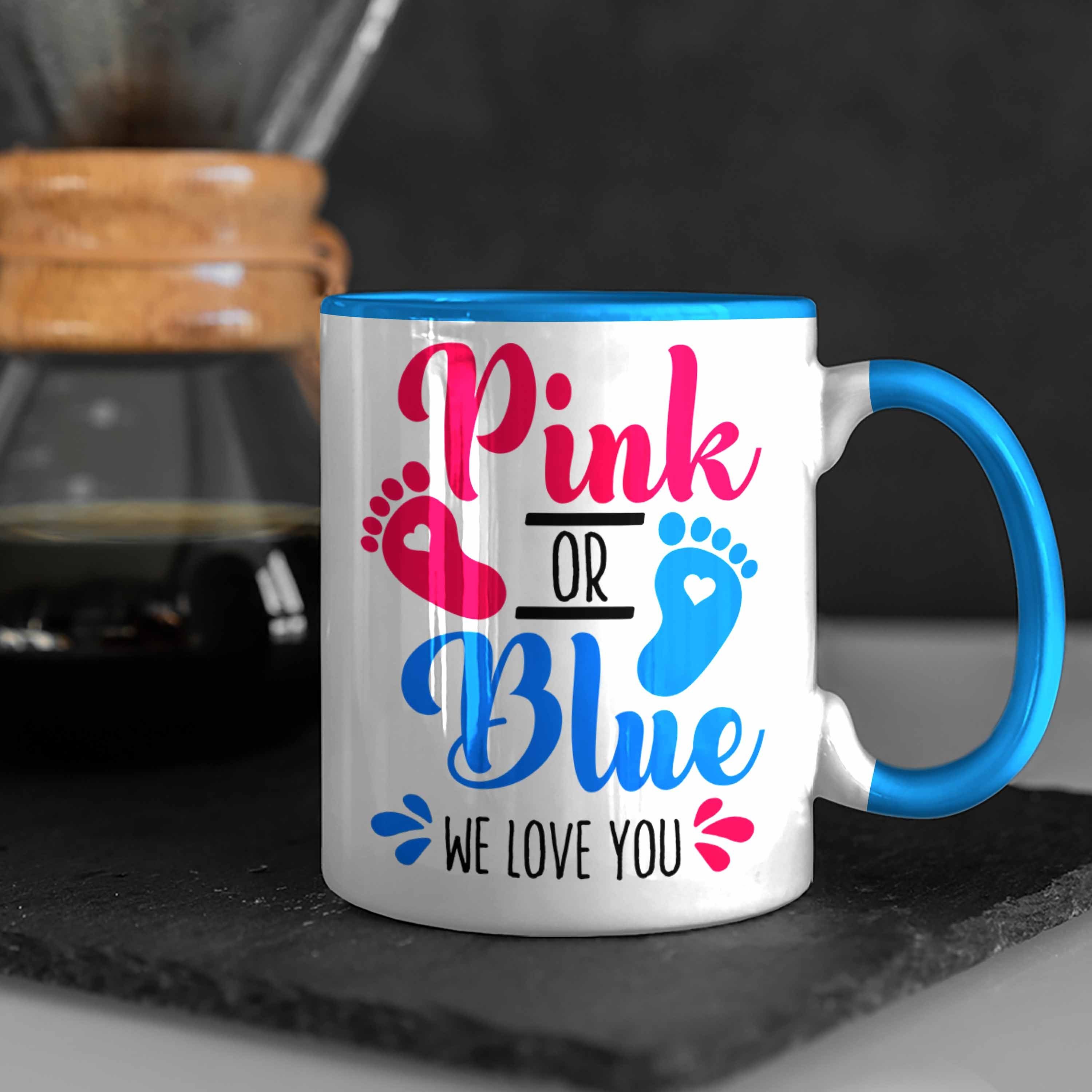 Trendation Tasse Tasse Gender Reveal Love Blue We Überraschun Pink Or Baby Geschenk You Blau