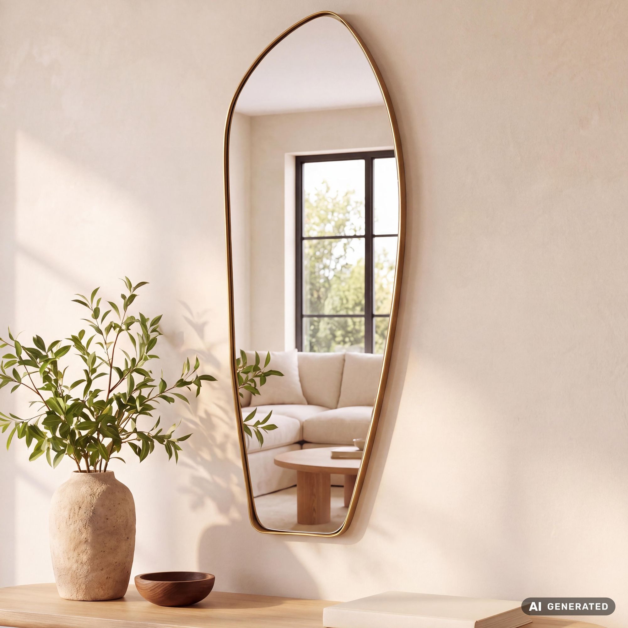 FINEBUY Wandspiegel Design organische Form 90 cm moderner Spiegel asymmetrisch FB102504 (Asymmetrisch 33x90 cm, Dekospiegel Wand Unförmig), Hängespiegel Modern, Flurspiegel Garderobenspiegel