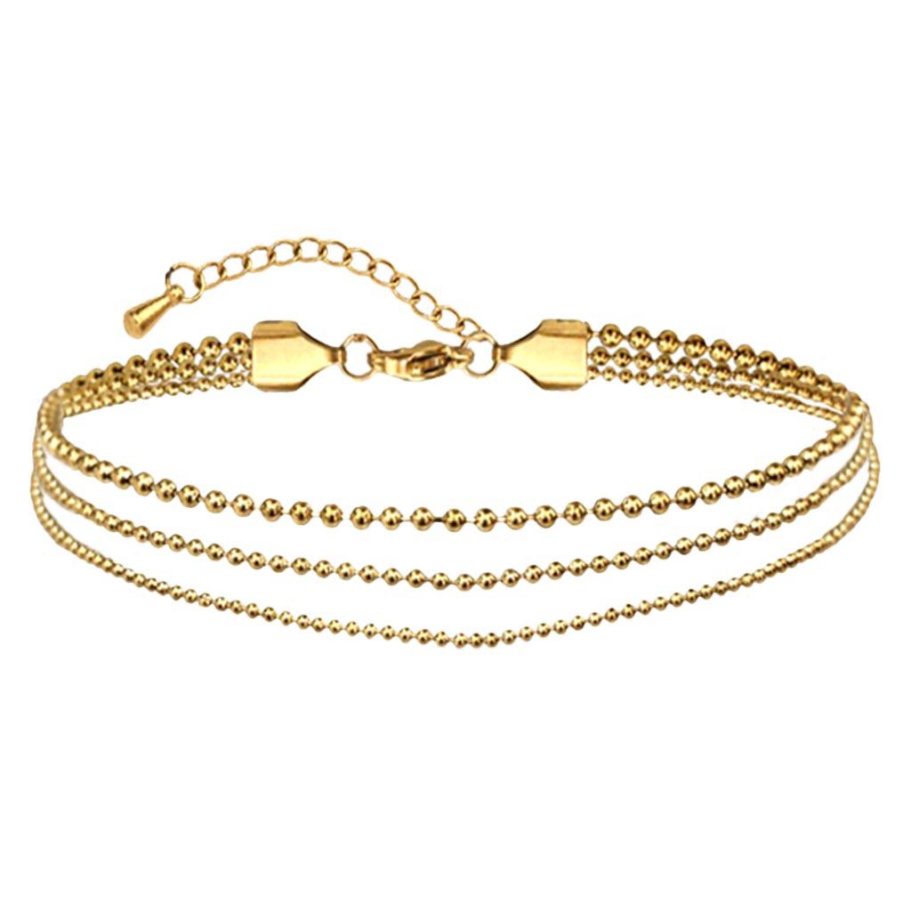 viva-adorno Fußkette Edelstahl Fußkettchen Armkette Damen Armband Damenarmband, Länge verstellbar Dreifachkette Kugelkette
