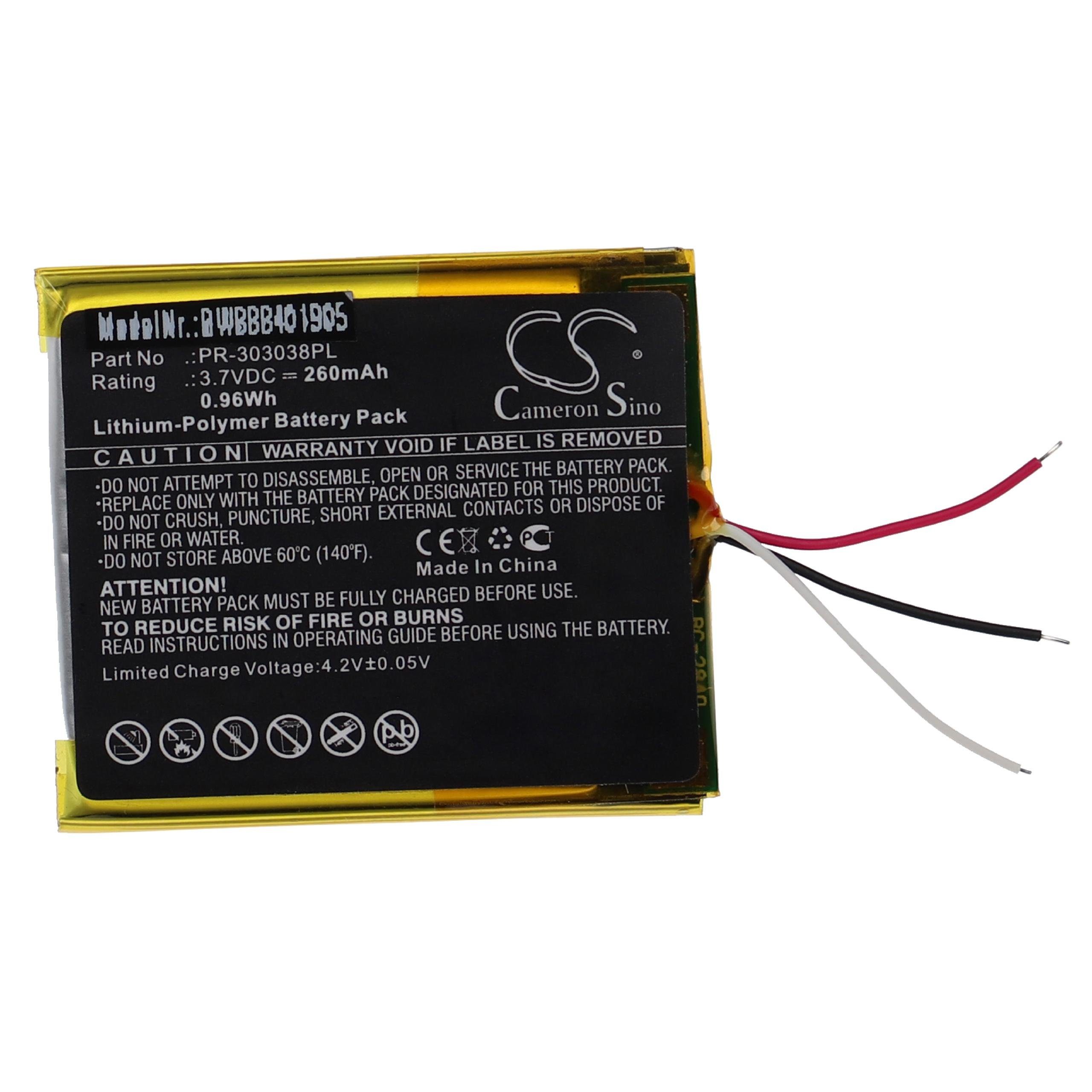 vhbw kompatibel mit SanDisk SDMX18R-004GI-A57, Clip Plus, SDMX18R-004GB-A57 Akku Li-Polymer 260 mAh (3,7 V)