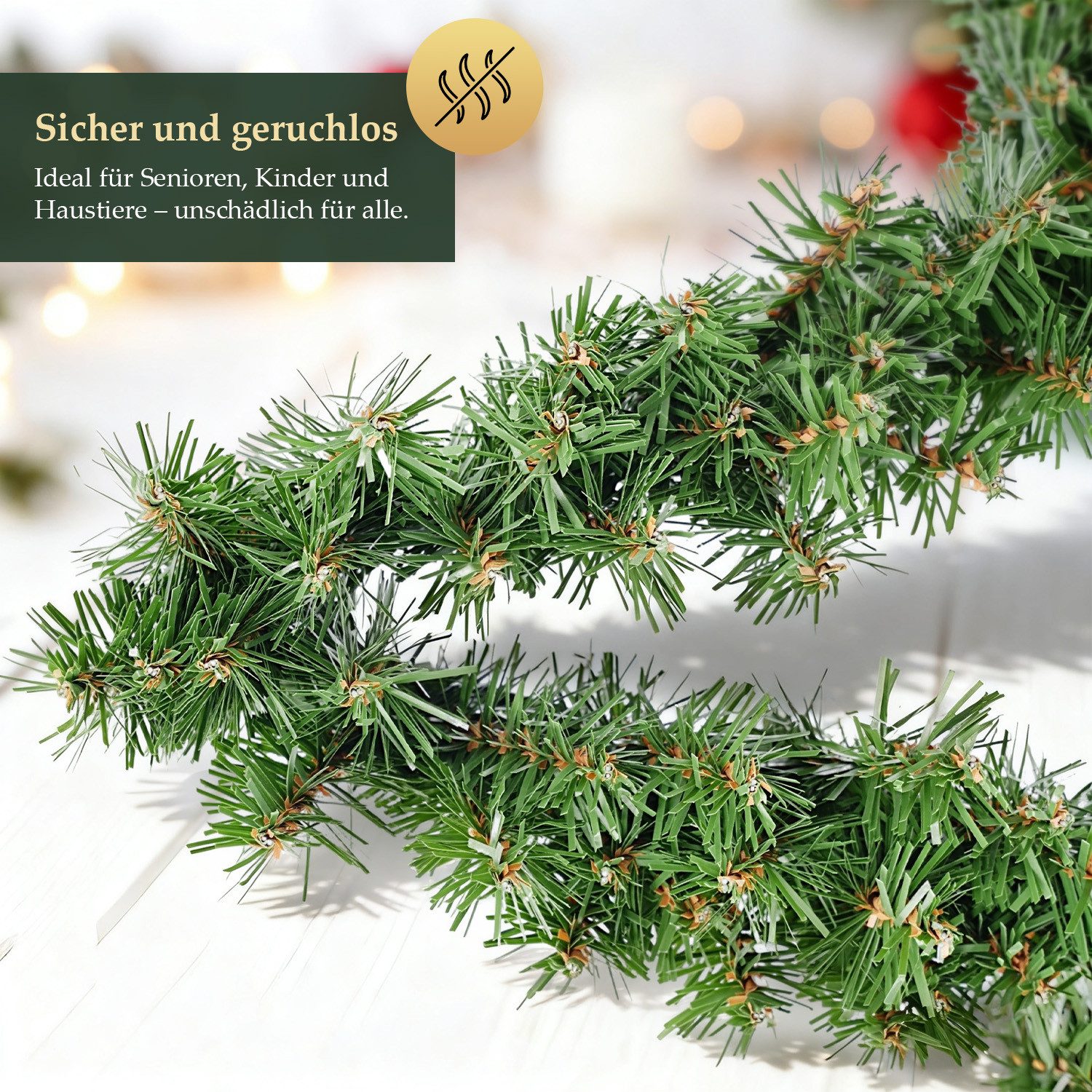 Kunstgirlande Weihnachtsstern aus Weihnachtsgirlande PVC Weihnachtsdeko Außen Innen, Salcar, 55 cm mit 240 grünen Zweigen