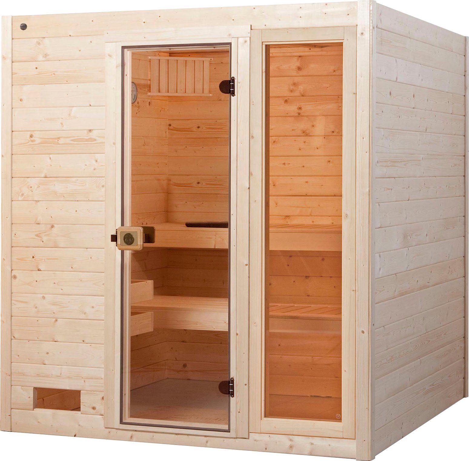 weka Sauna Valida, BxTxH: 189 x 189 x 203,5 cm, 38 mm, (Set) 9 kW-Ofen mit integrierter Steuerung