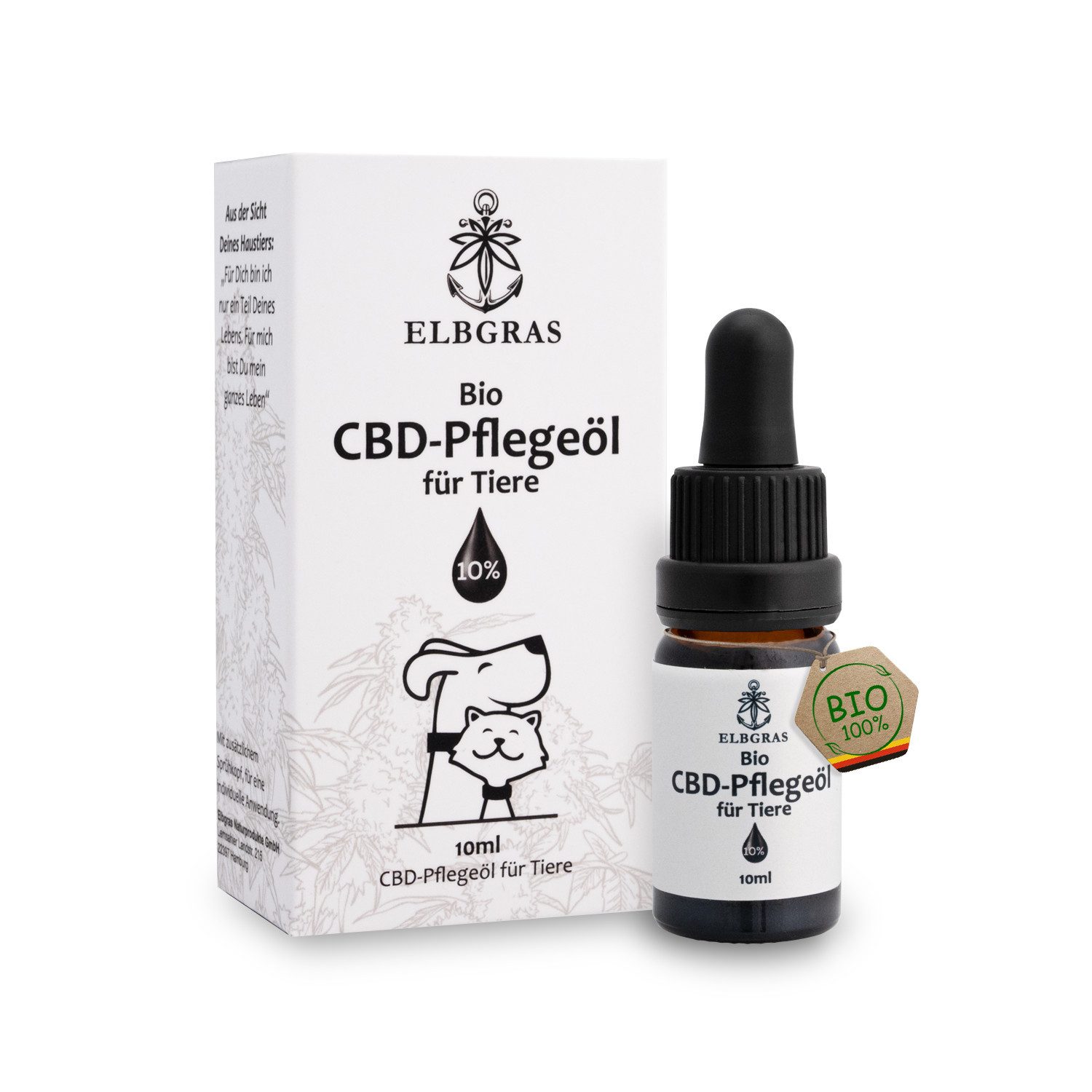 Elbgras Fellpflege Bio CBD-Pflegeöl 10% für Hunde & Katzen - Deutsches Bioprodukt