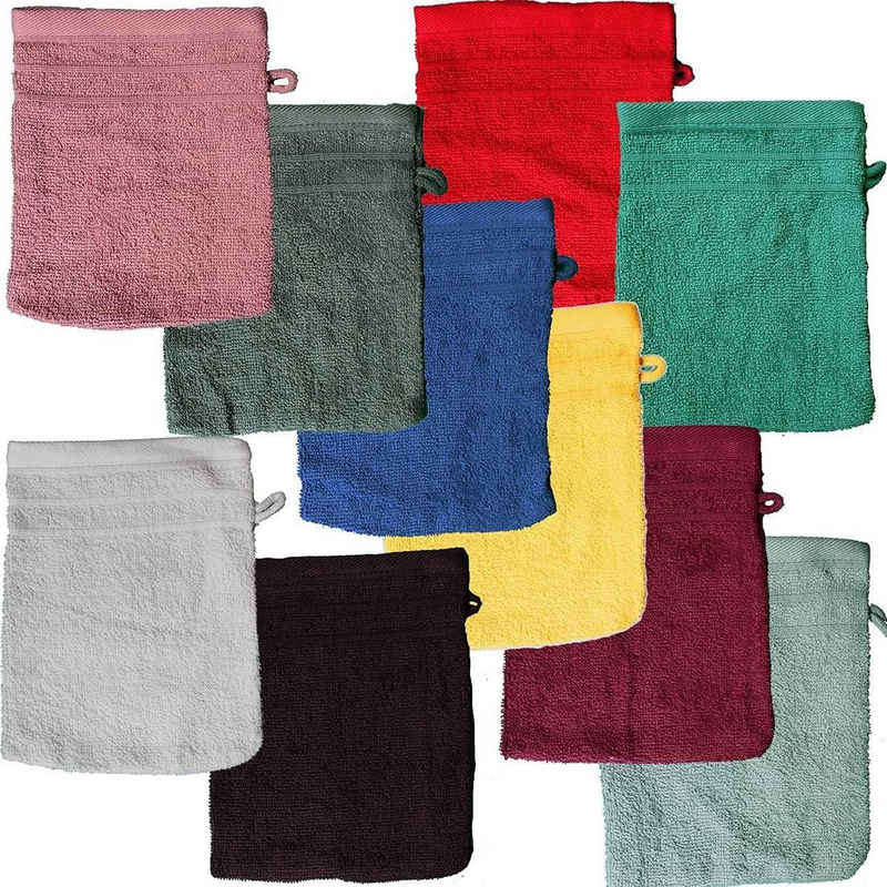 KH-Haushaltshandel Waschhandschuh Waschhandschuh Frottier, versch.Farben sortiert, 100%Baumwolle (Sparset, 20-tlg., 20-tlg), Aufhängekordel
