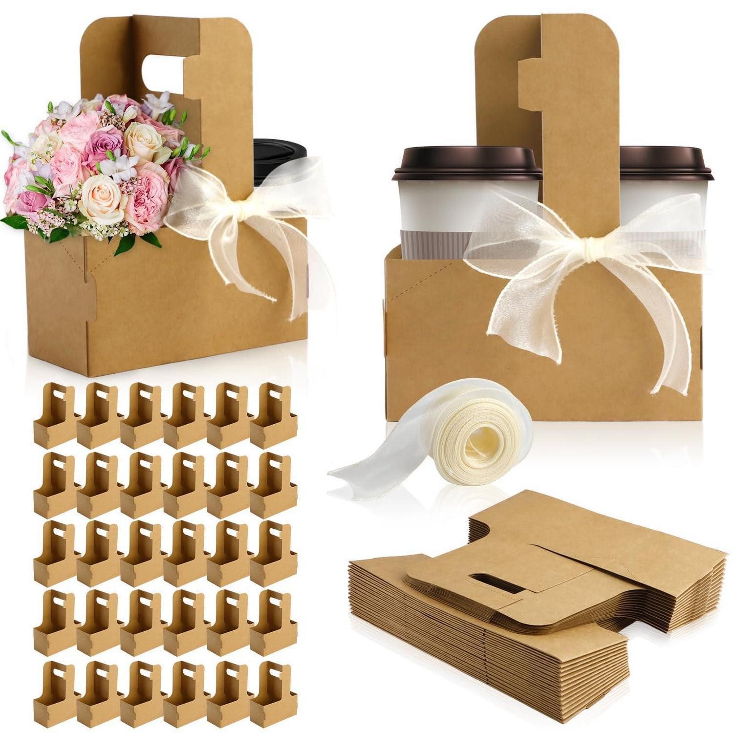 LuxusKollektion Geschenktüten Geschenkset Blumenpapier-Tüten & Getränketräger Braun