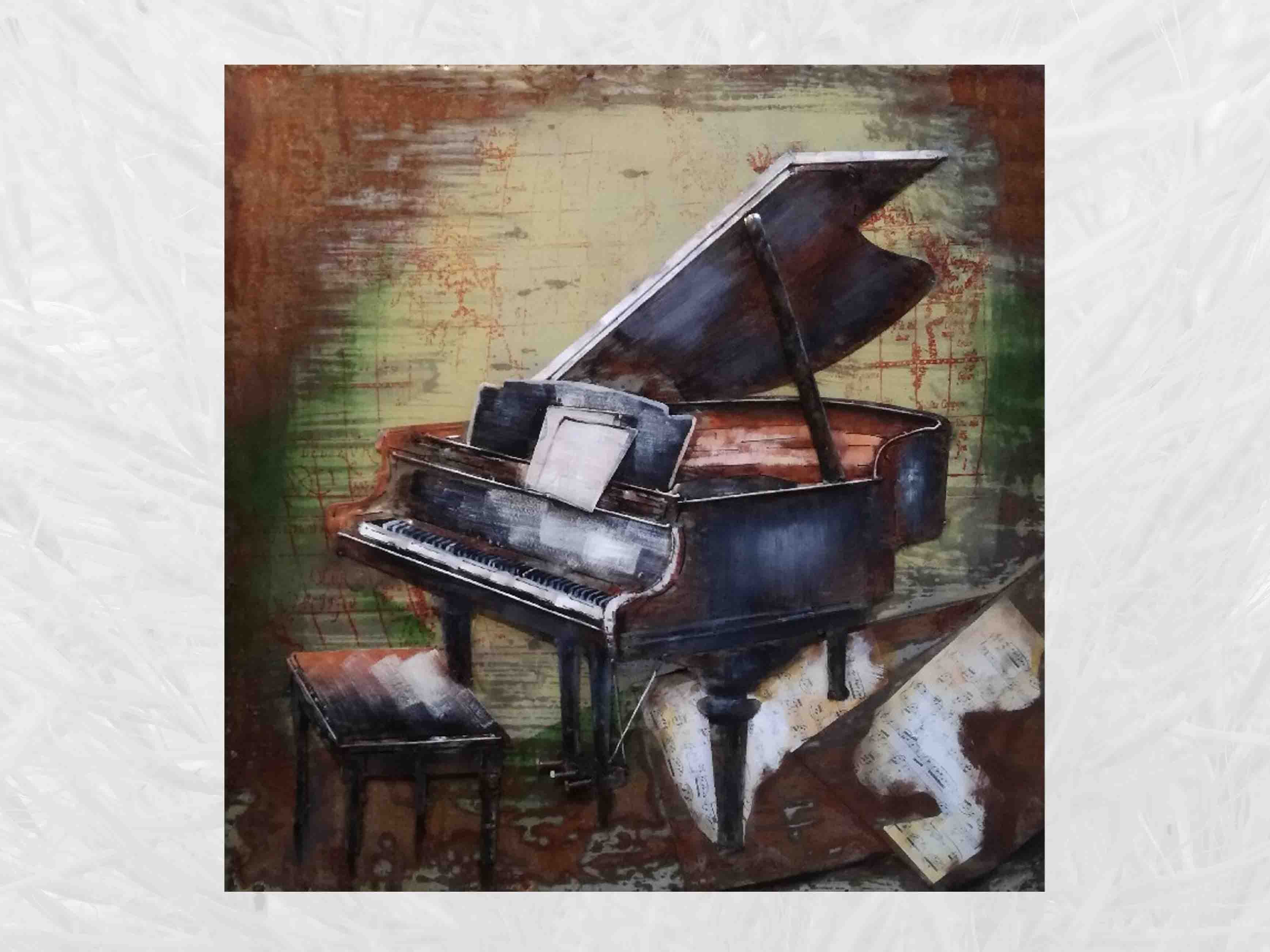 IDYL Metallbild mit 3D-Effekt "Piano - Klavier - Flügel" 100 x 100 x 7 cm