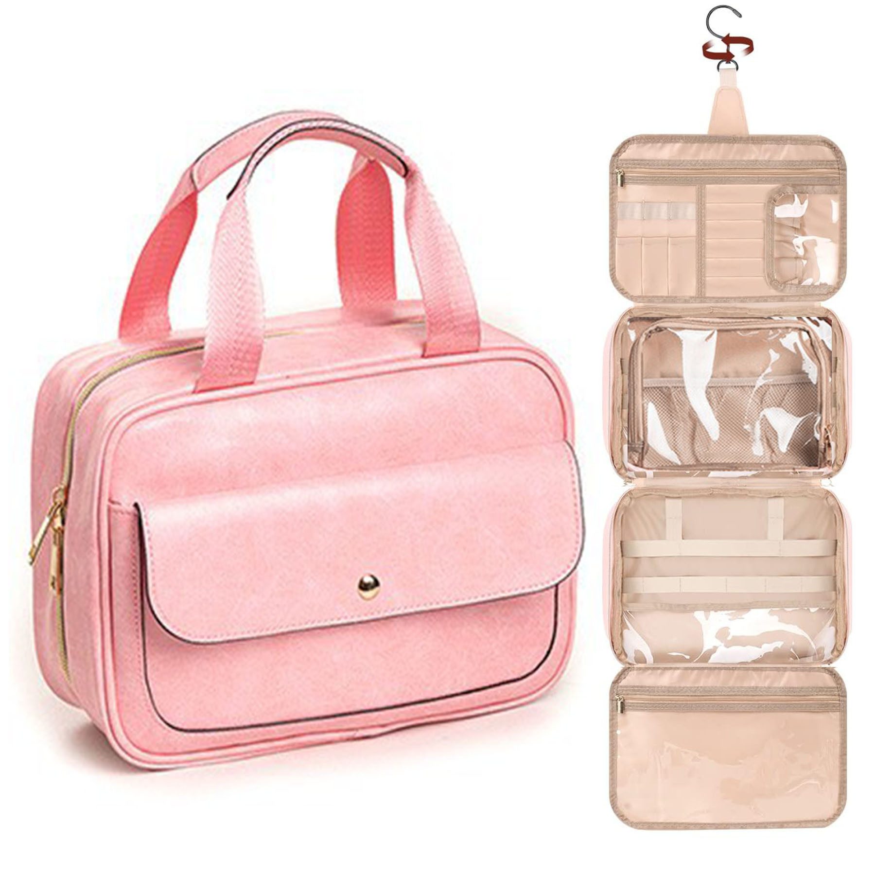 Keyura Kosmetiktasche Kulturtasche Damen wasserdichte  mit Haken,Kulturtasche zum Aufhängen (große Kapazitä Leder Kulturtasche,32 x 13 x 23 cm, rosa, Waschbeutel Kosmetik-Organizer für Damen mit 360°Drehbare Haken), Perfektes Geschenk für Frauen zu Weihnachten,Erntedank oder Geburtstag