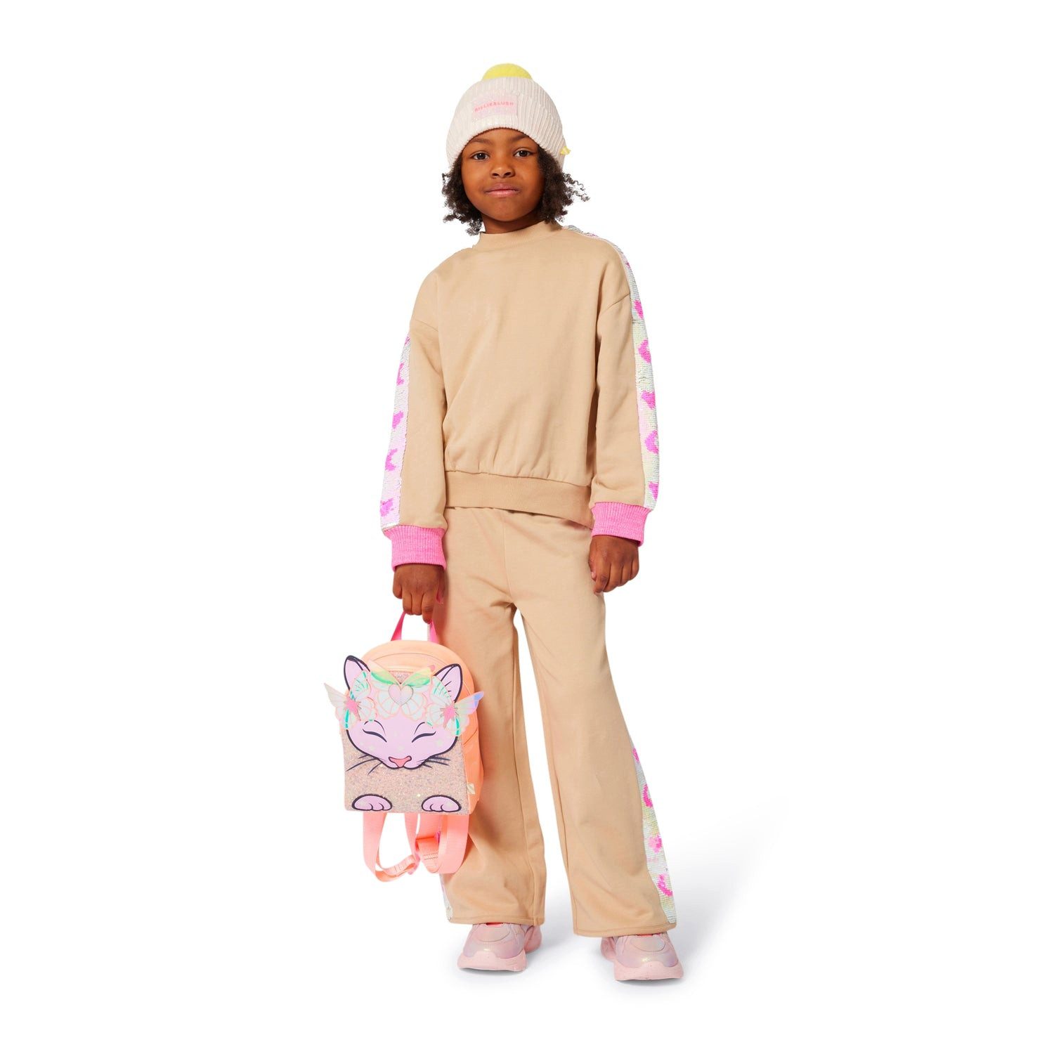 Billieblush Jogginghose Billieblush Jogginghose beige mit rosa Pailletten Glanz für kleine Fas