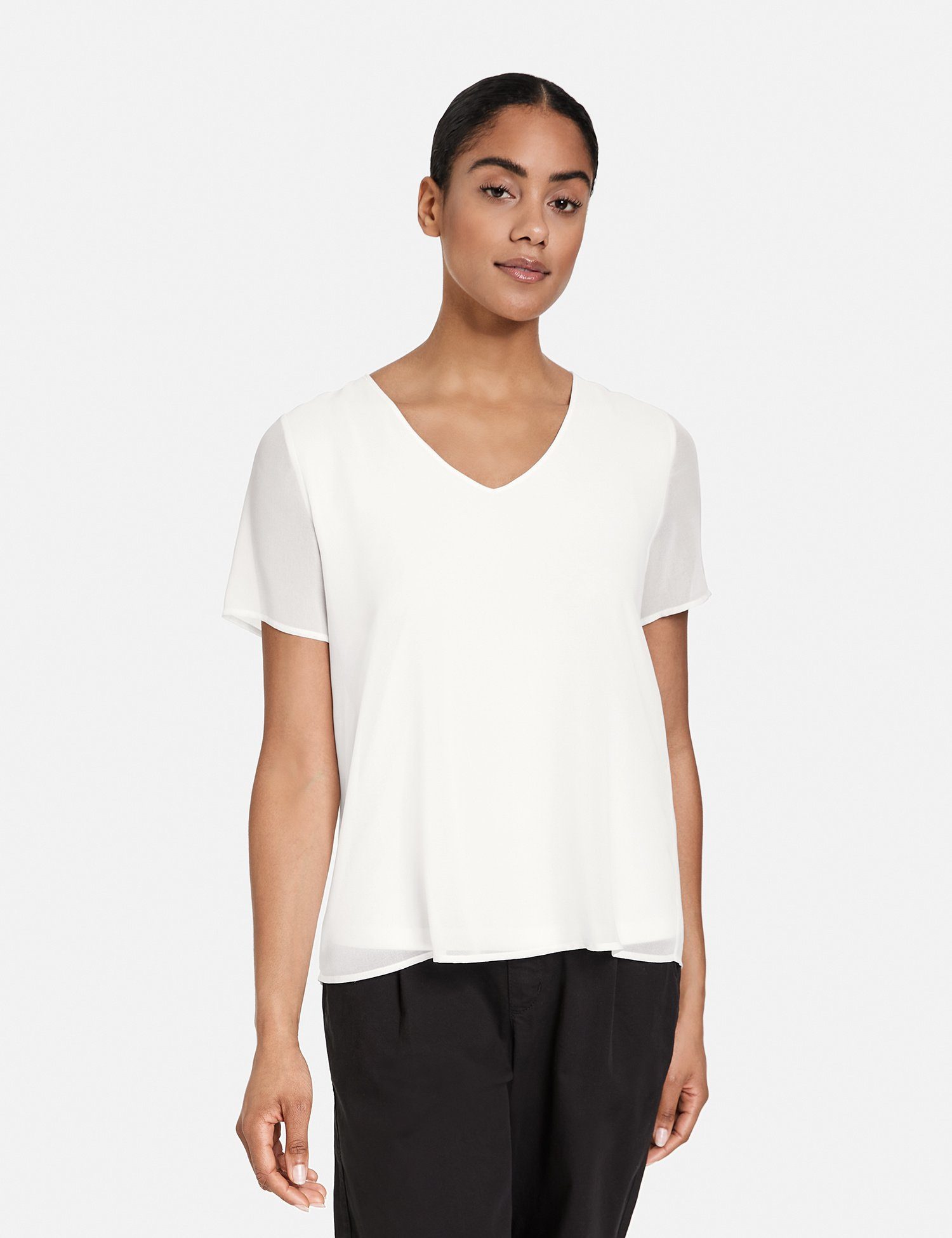 Offwhite Chiffon-Layer Shirt Taifun Kurzarmshirt mit