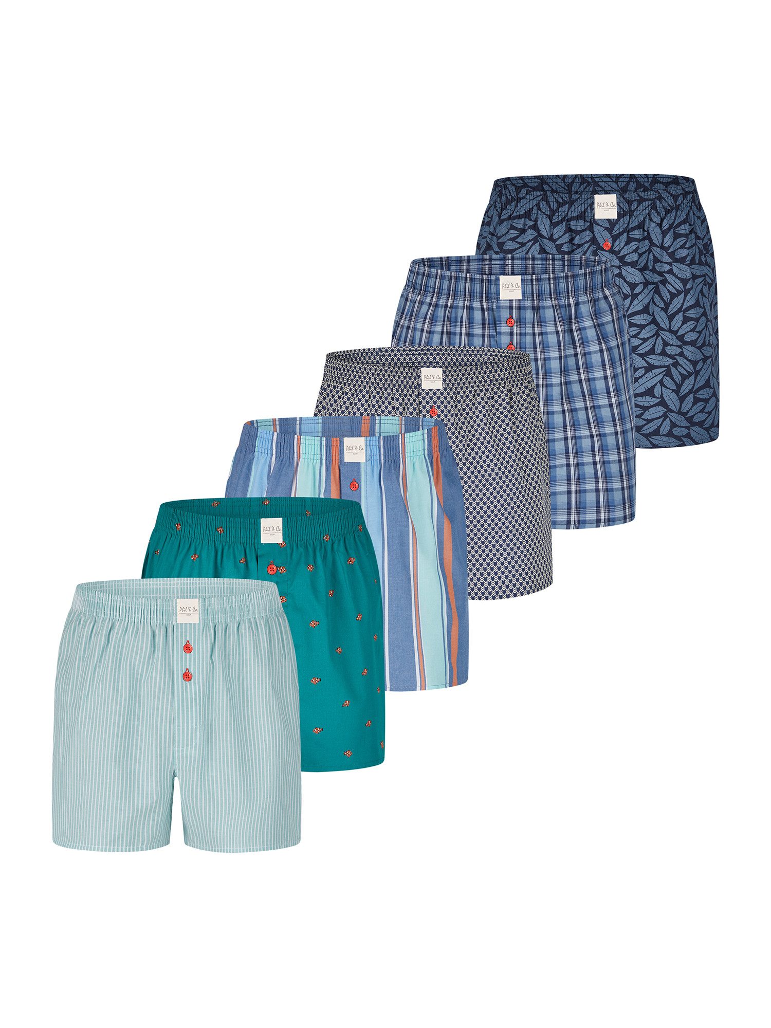 Phil & Co. Boxer Classic Sets (6-St) American Boxershorts - weit geschnitten - Knopfleiste