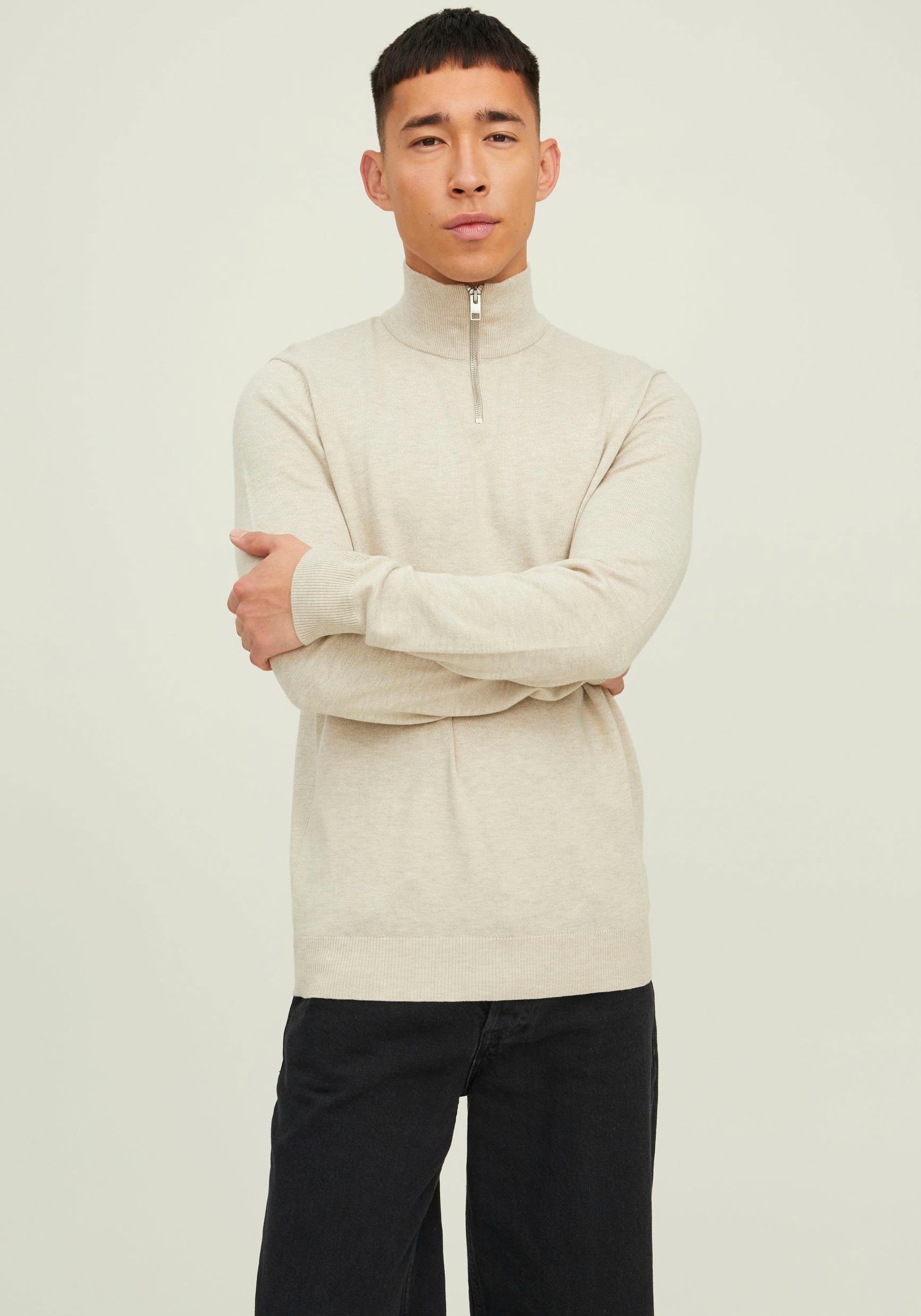 Jones HALF KNIT EMIL Rundhalspullover offwhite & ZIP Jack