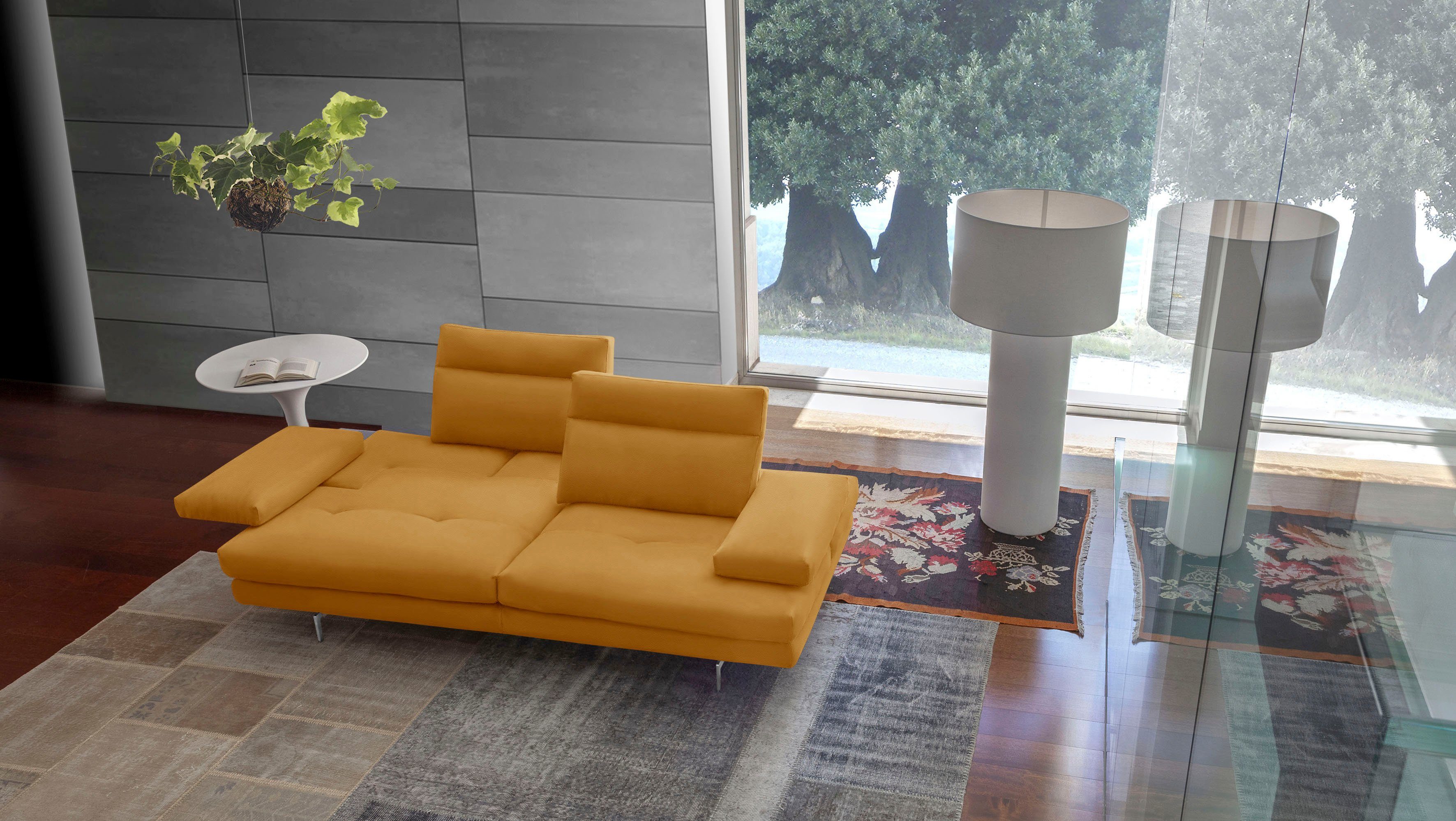 CALIA ITALIA 3-Sitzer Toby Wing, 208 cm breit, Designsofa mit hohem Sitzkomfort, inklusive Sitztiefenverstellung, Füße in Chrom glänzend