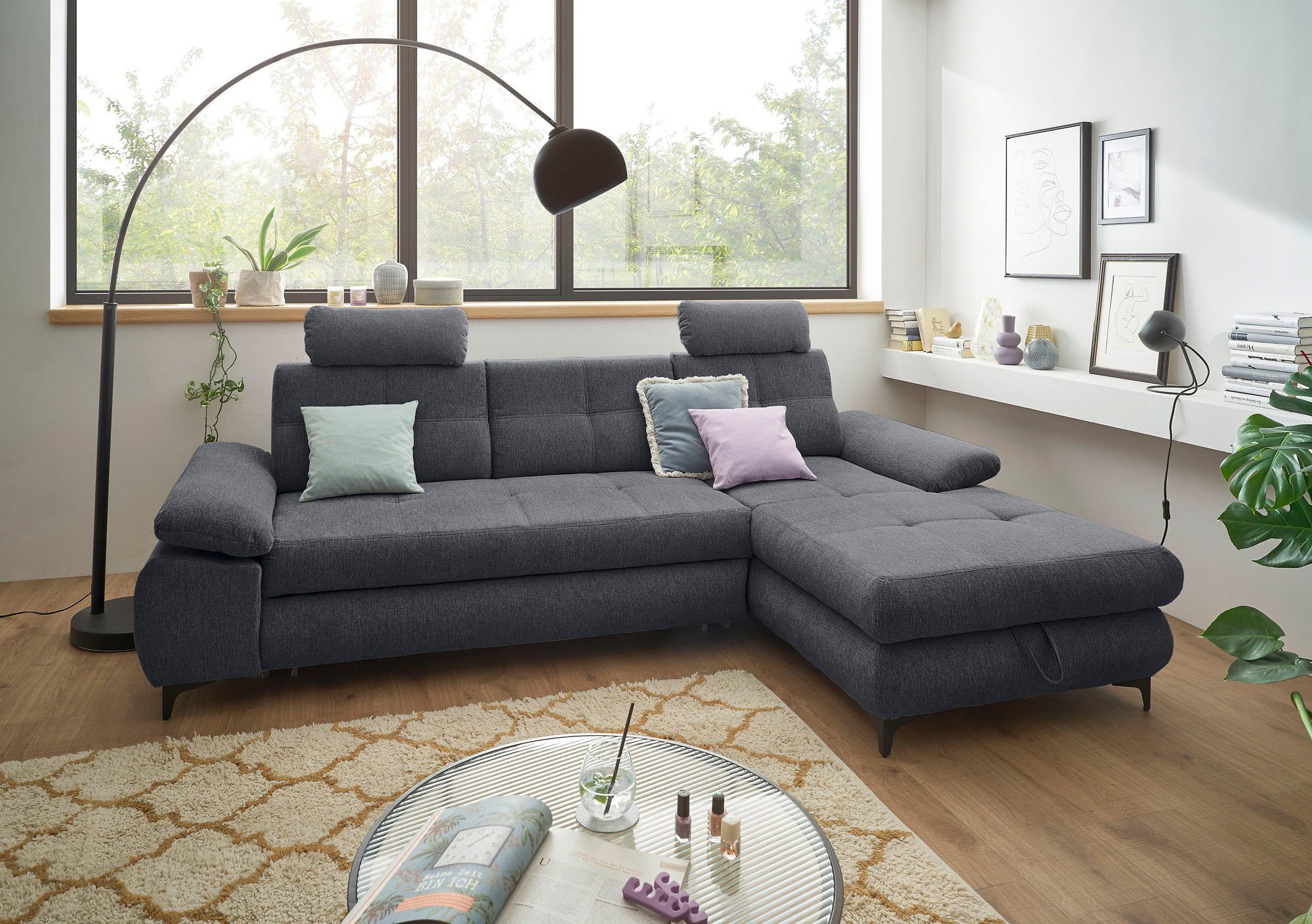 ED EXCITING DESIGN Ecksofa Altona L-Form, 2 Teile, mit Bettfunktion, Bettkasten, Armteilverstellung & Kopfstützen