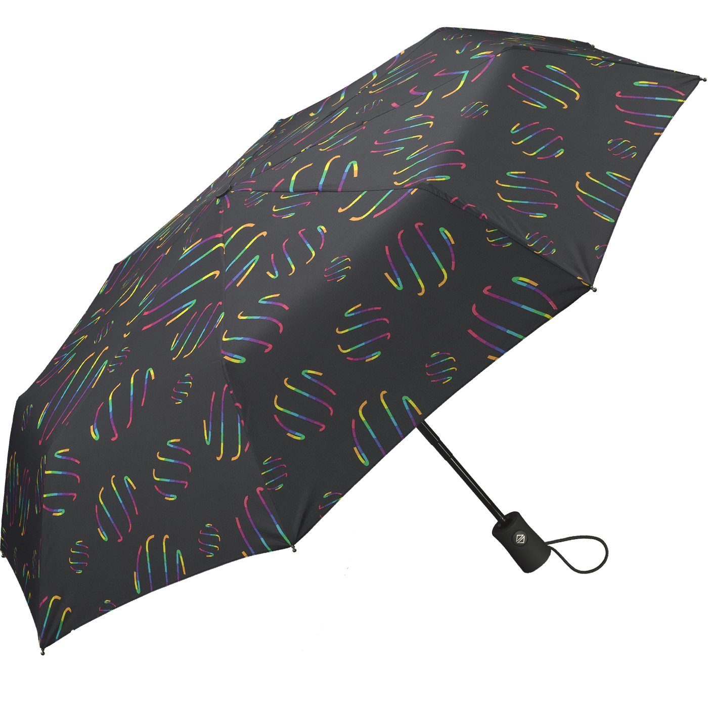 verspielte schöner HAPPY Damen-Regenschirm Regenbogen-Wirbel dunklem RAIN Auf-Zu-Automatik, Taschenregenschirm Grund mit auf