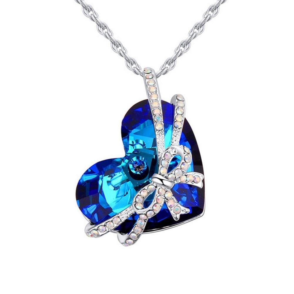 Herz Halskette Kette Ketten-Set dunkelblau Damen Silber Necklace aus BUNGSA (1-tlg), Messing