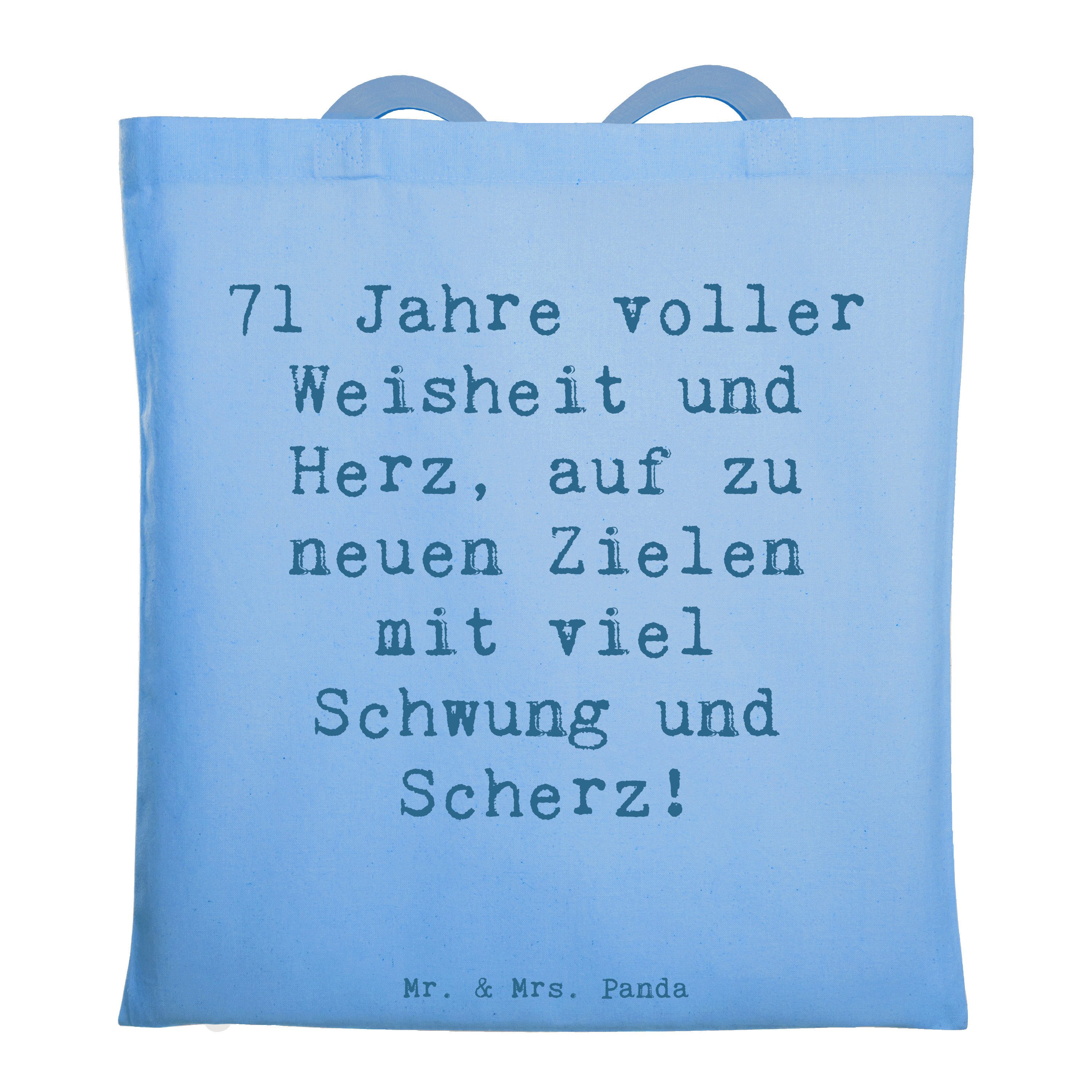 Mr. & Mrs. Panda Tragetasche Spruch 71. Geburtstag, dokumententasche, Sky Blue, Shopping Tasche, G (Packung, 71. Geburtstag Geburtstag Alter siebzigster Geburtstag), universaltasche Glückwünsche beutel baumwolle
