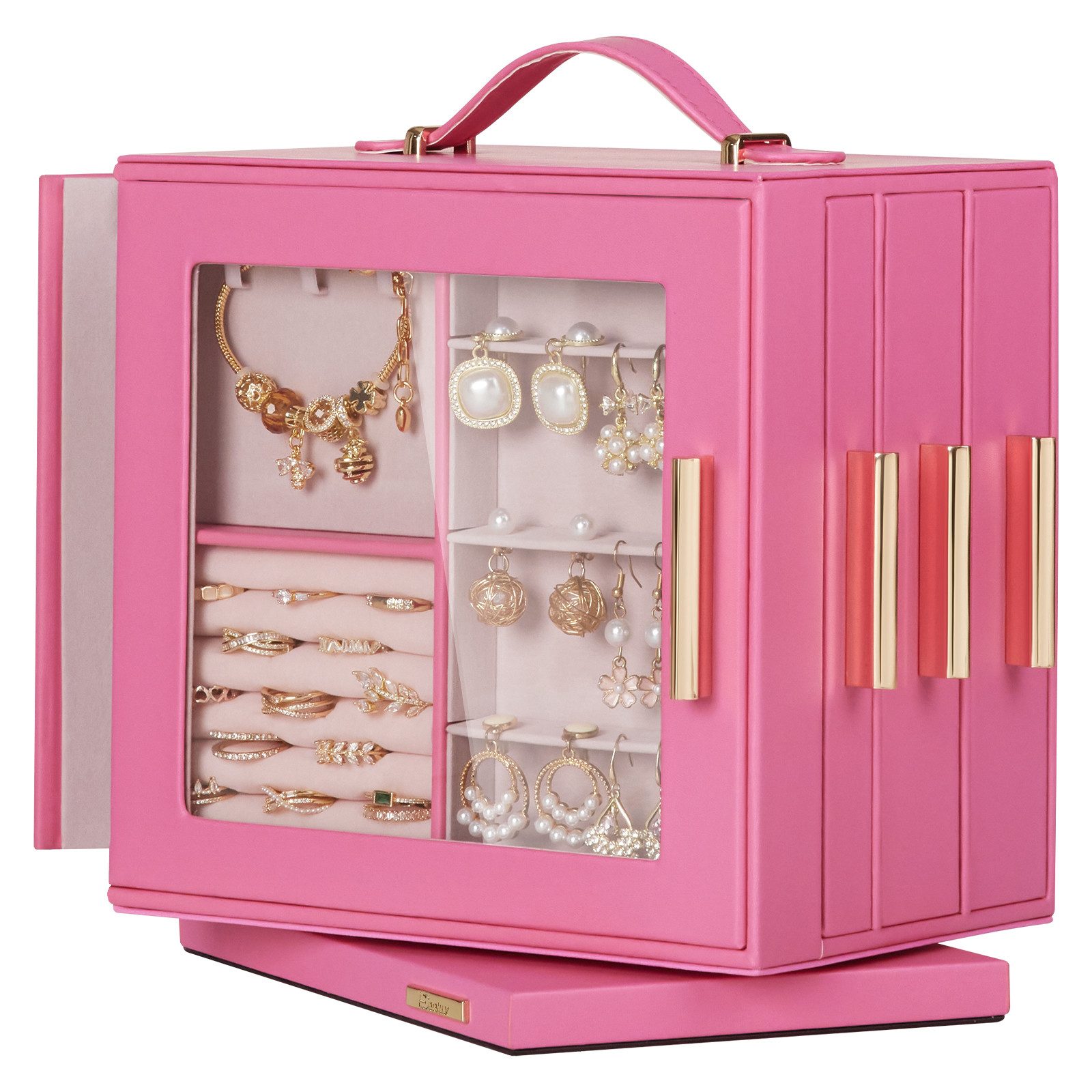 Yorbay Schmuckkasten 360° drehbar Schmuckkästchen mit 7 Schubladen, Fenster günstig online kaufen