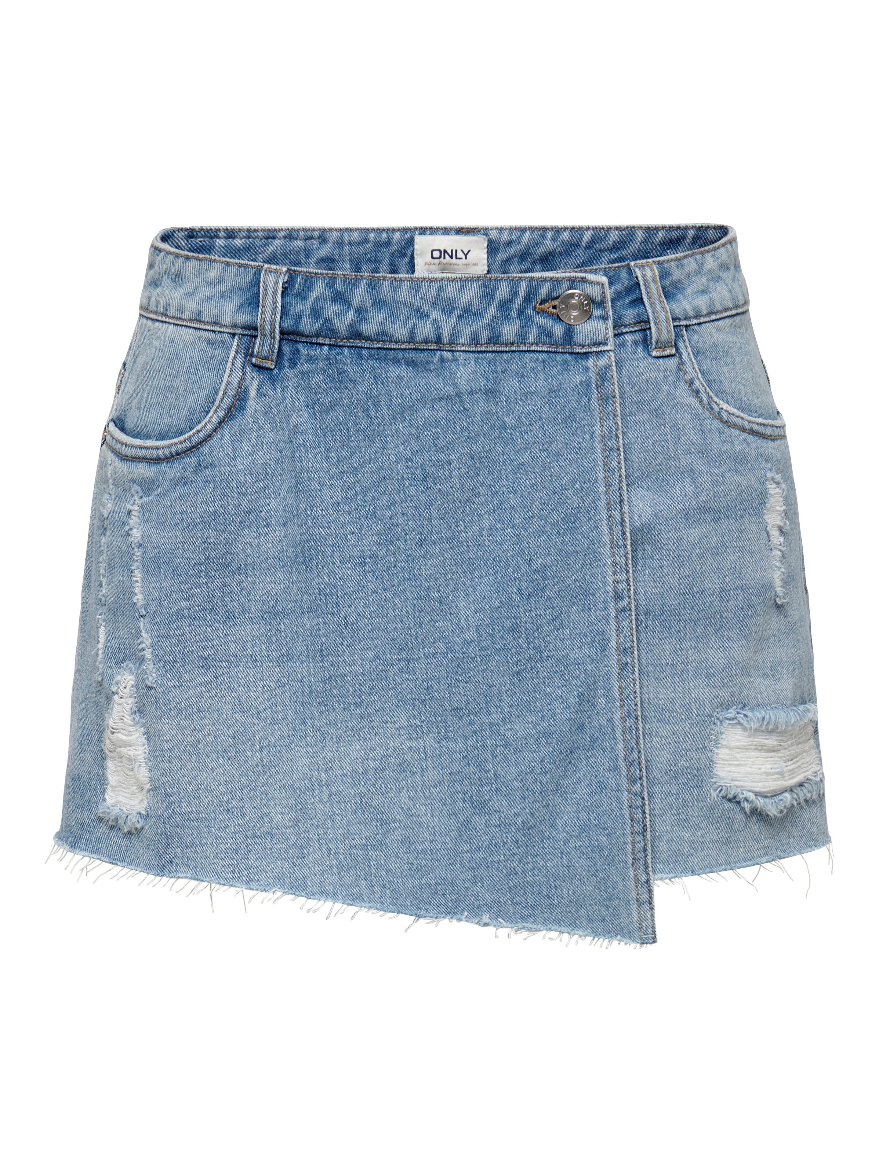 ONLY Jeansrock ONLTEXAS – Destroyed Effekt für trendigen Hosenrock-Stil figurbetont, Denim/Jeans, Baumwolle, Destroyed Effekt, unifarben