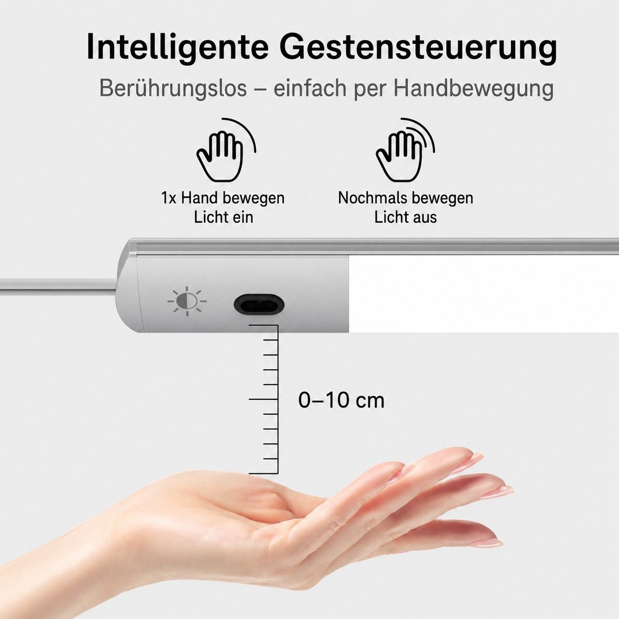 Futicare LED Unterbauleuchte Küche 2er-Set, ultraflach 8 mm, mit Handsensor, 3 Farbtemperaturen, dimmbar, 2800K/4000K/6500K, 2×40 cm, Netzbetrieb – Bild 2 von 5