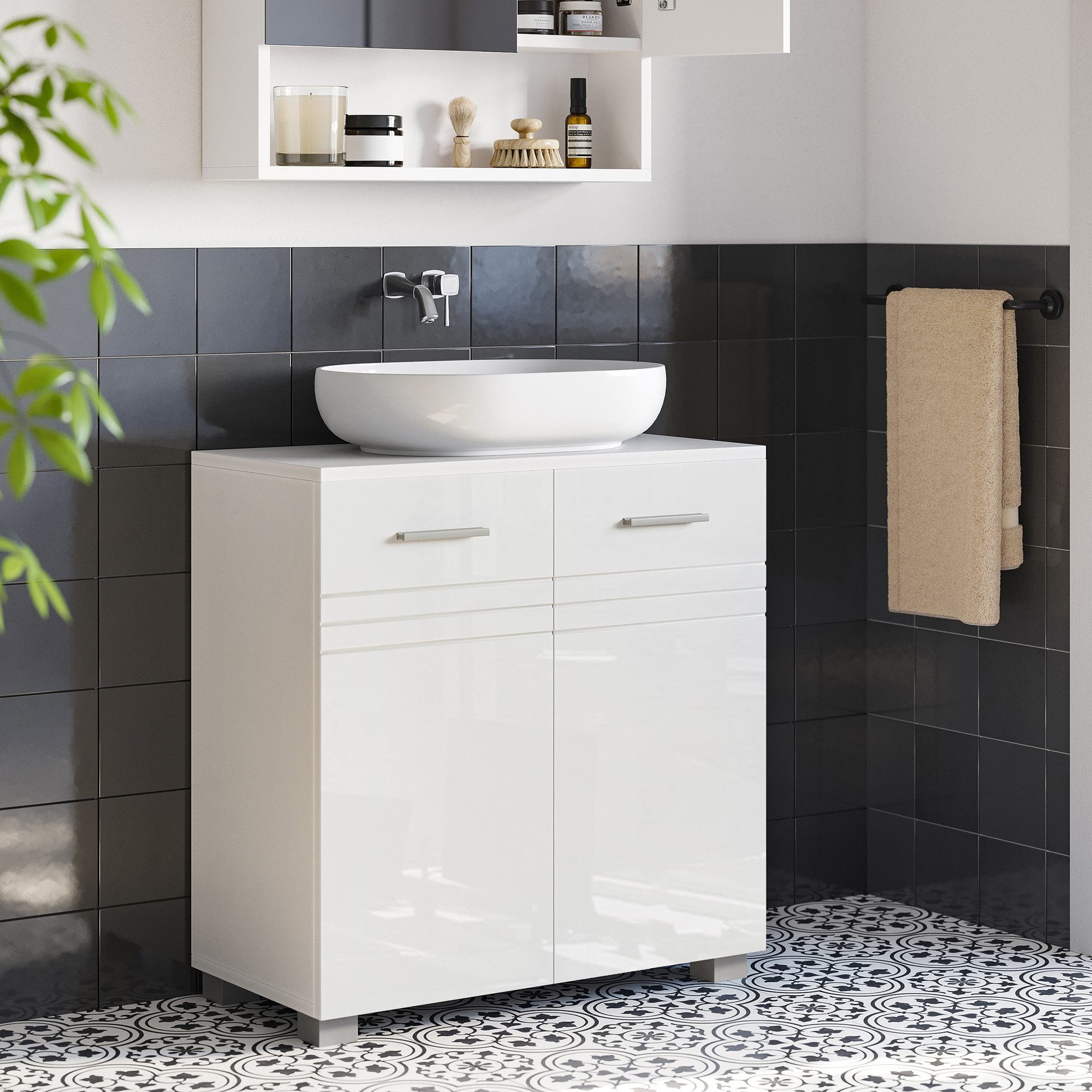 VASAGLE Waschbeckenunterschrank Badezimmerschrank Badschrank mit Hochglanz günstig online kaufen