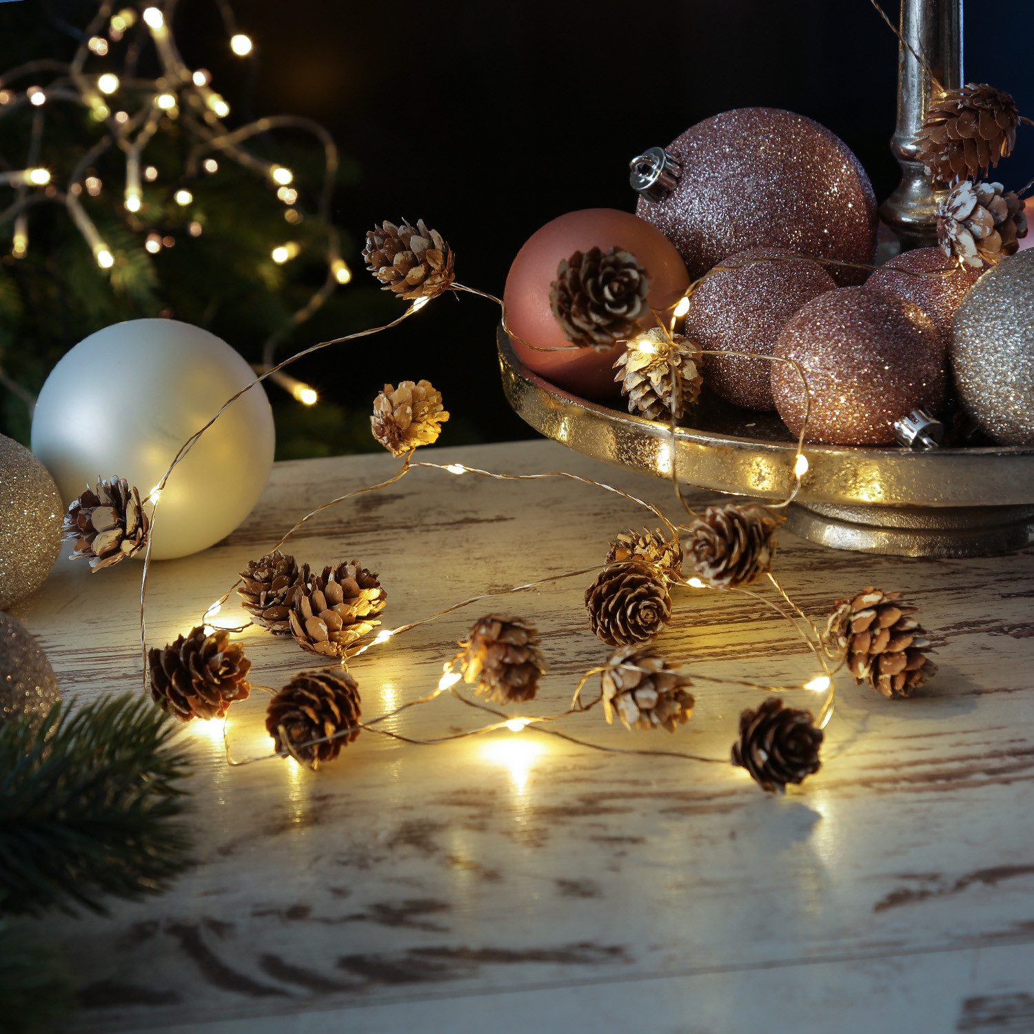 MARELIDA LED-Lichterkette Tannenzapfen 20 LED 1,9m Timer Herbst Weihnachten Deko Girlande, 20-flammig