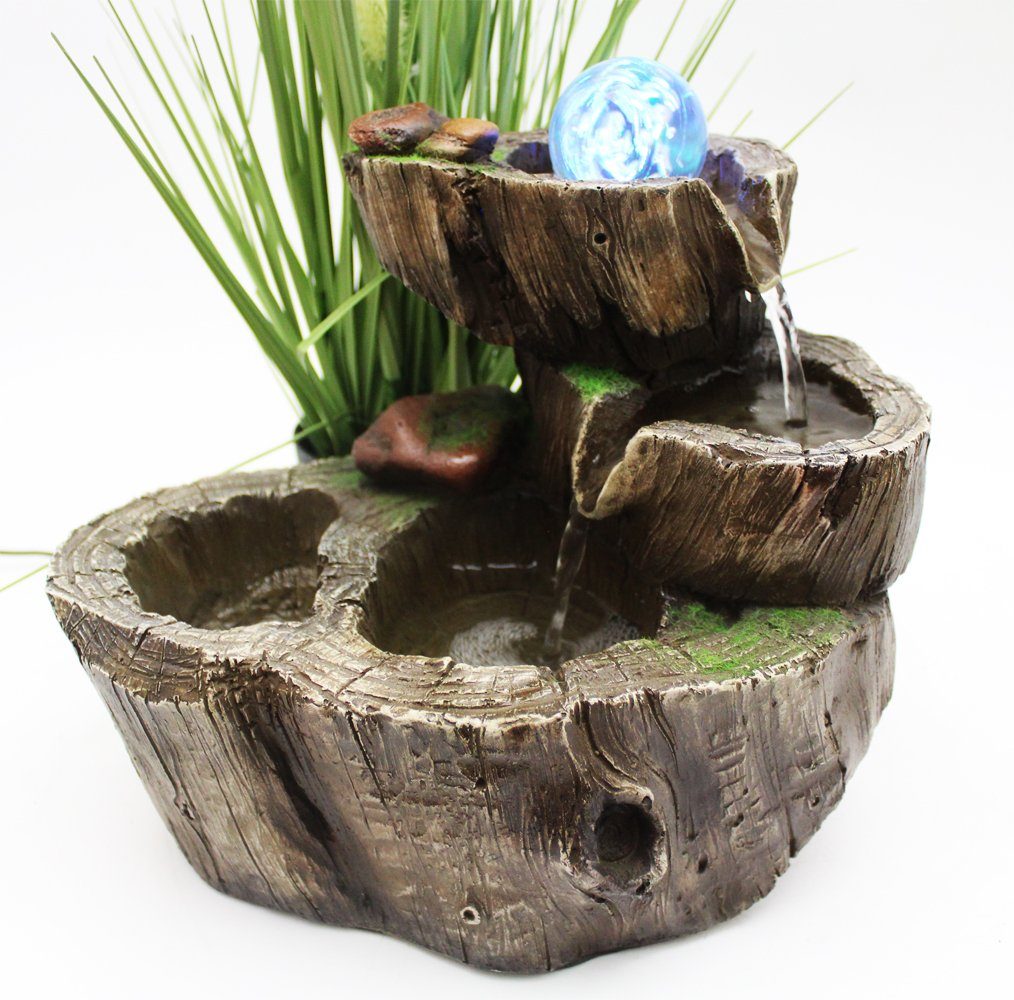 Arnusa Zimmerbrunnen Baumstamm Springbrunnen BK854 RGB LED, mit drehender Kugel Farbwechsel