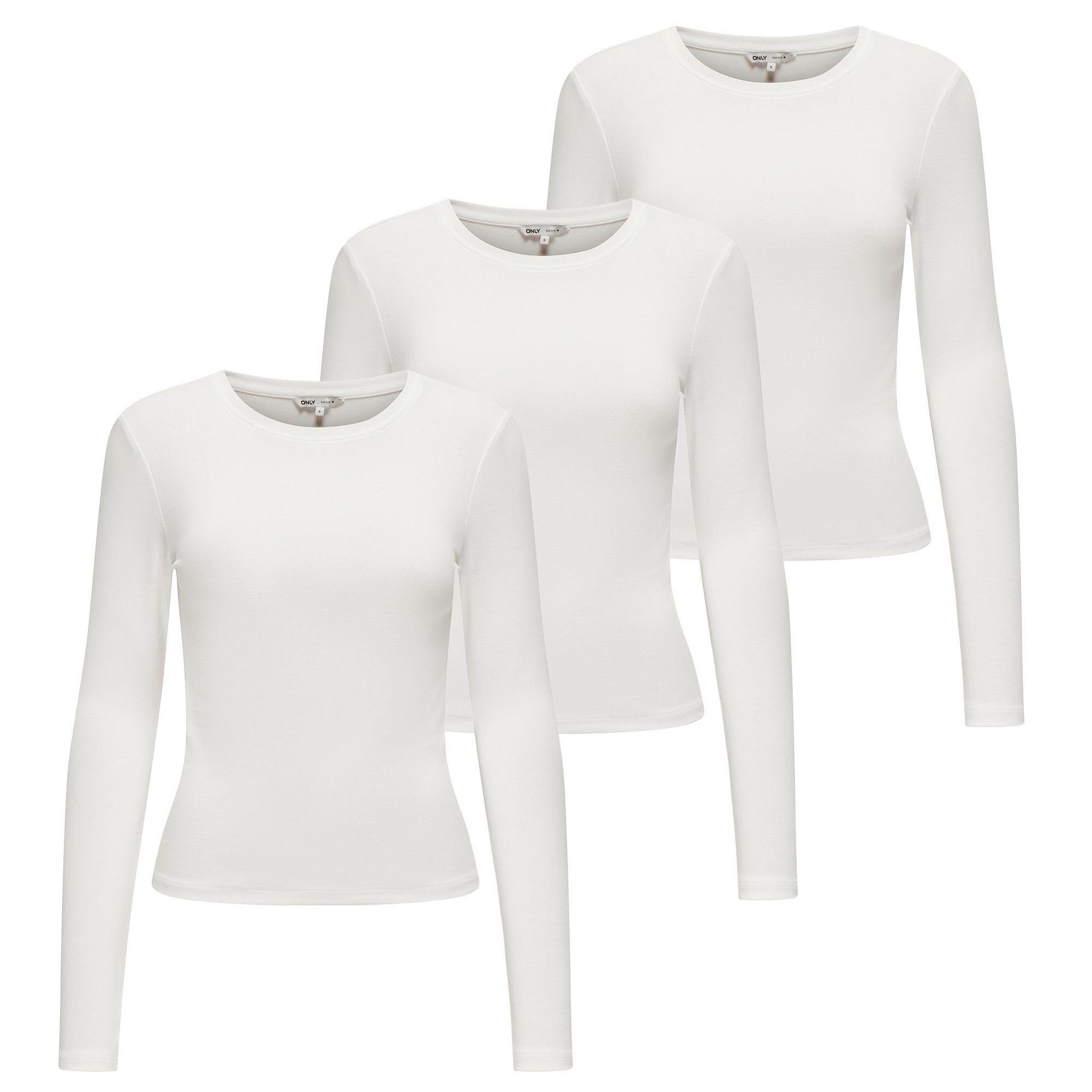 ONLY T-Shirt Damen Longsleeve 3er Pack Baumwolle (Packung, 3er Pack)